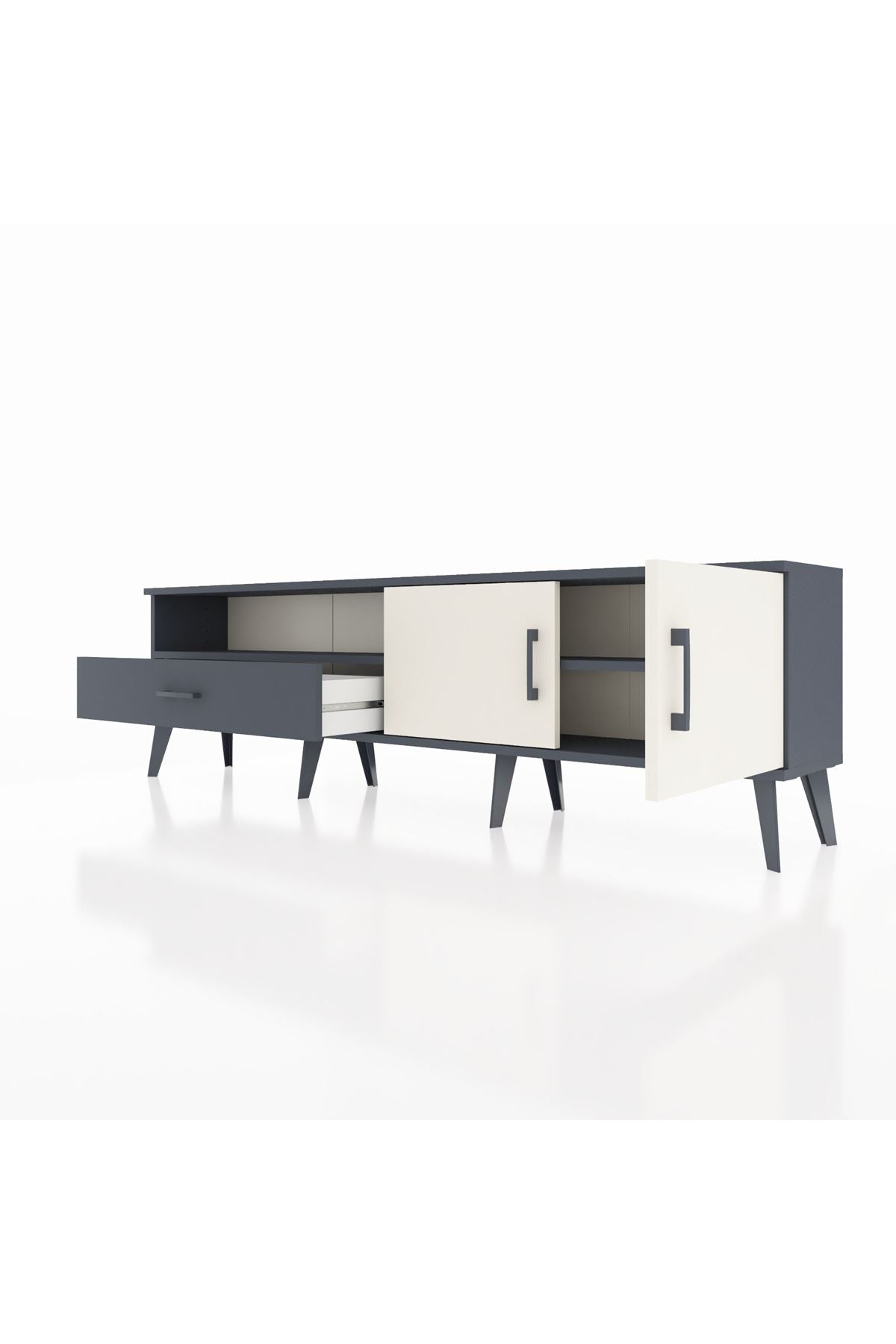 Arges TV Ünitesi 2 Raflı Tek Çekmeceli 2 Kapaklı 176x30x51 Antrasit-Aytaşı/Antrasit