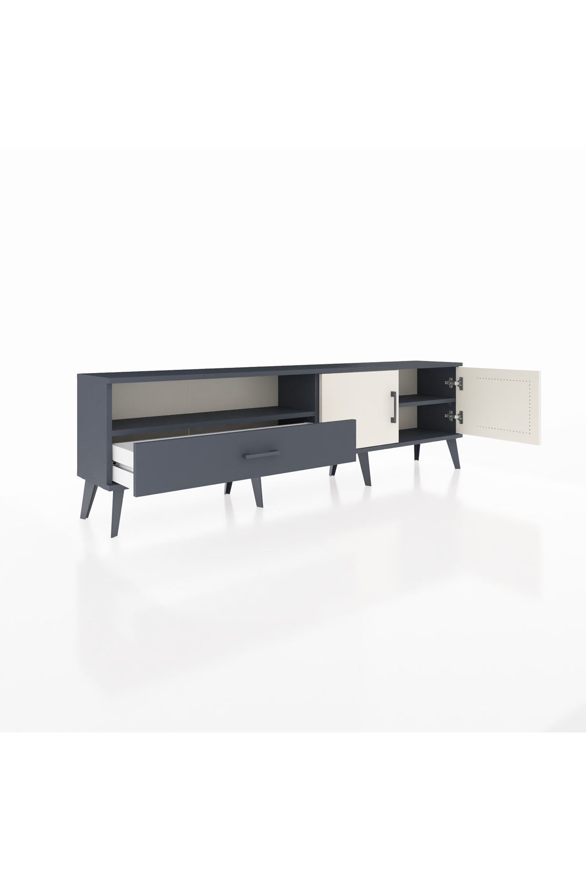 Arges TV Ünitesi 2 Raflı Tek Çekmeceli 2 Kapaklı 176x30x51 Antrasit-Aytaşı/Antrasit