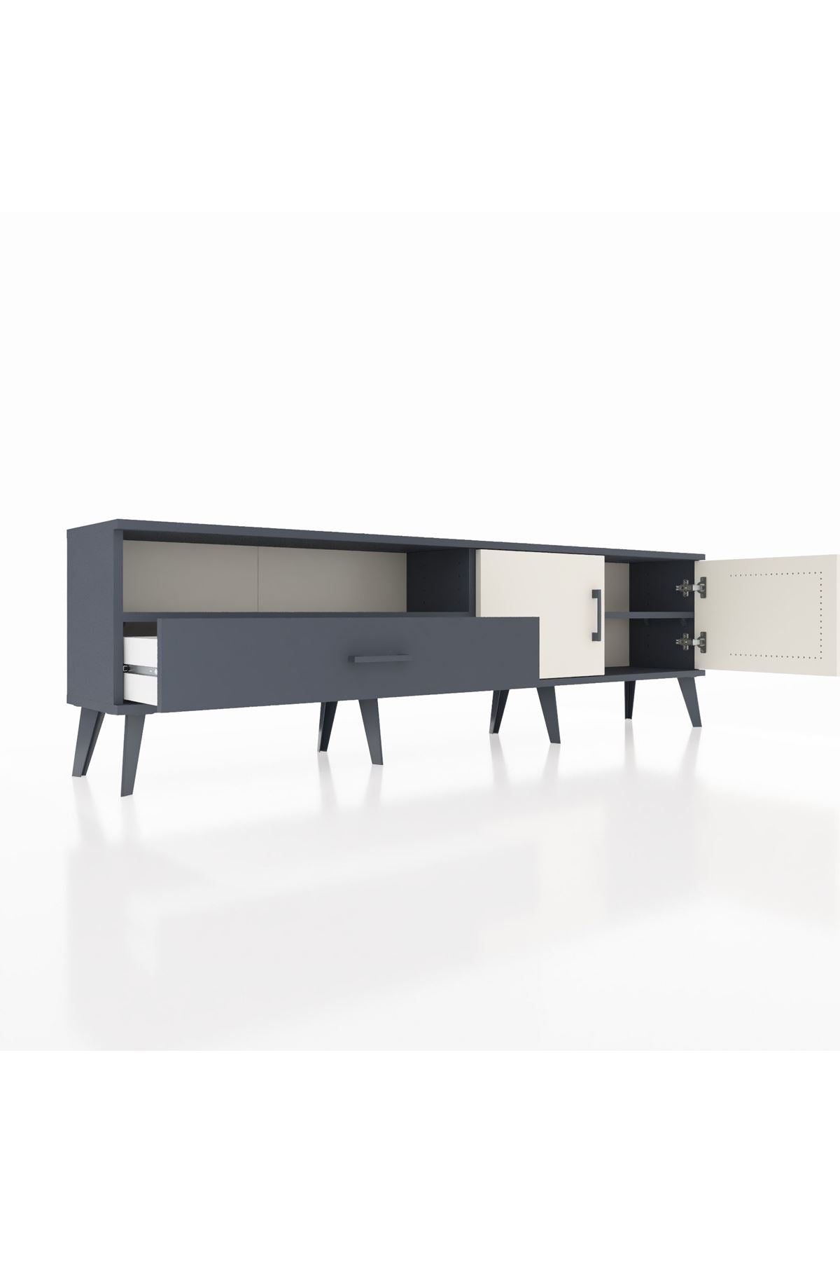 Arges TV Ünitesi 2 Raflı Tek Çekmeceli 2 Kapaklı 176x30x51 Antrasit-Aytaşı/Antrasit