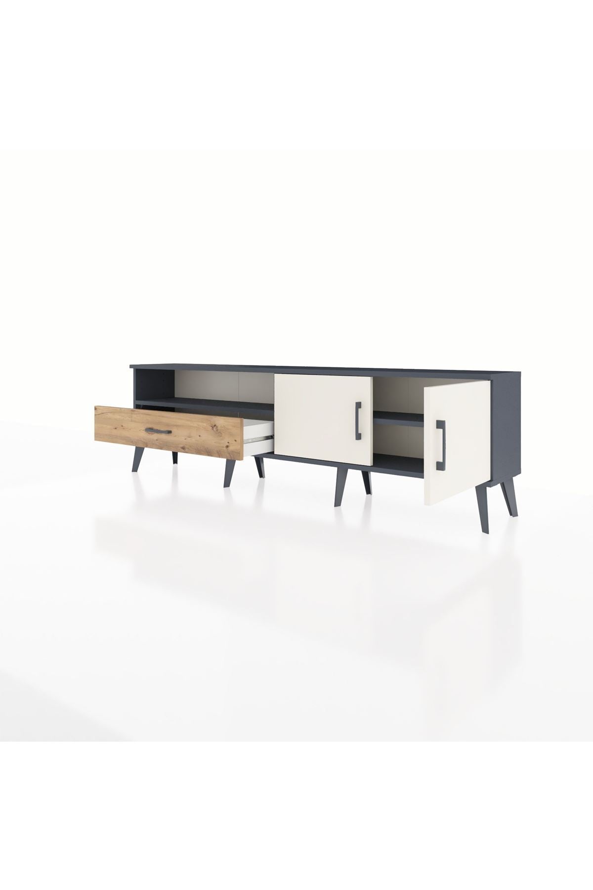 Arges TV Ünitesi 2 Raflı Tek Çekmeceli 2 Kapaklı 176x30x51 Antrasit-Aytaşı/Çam