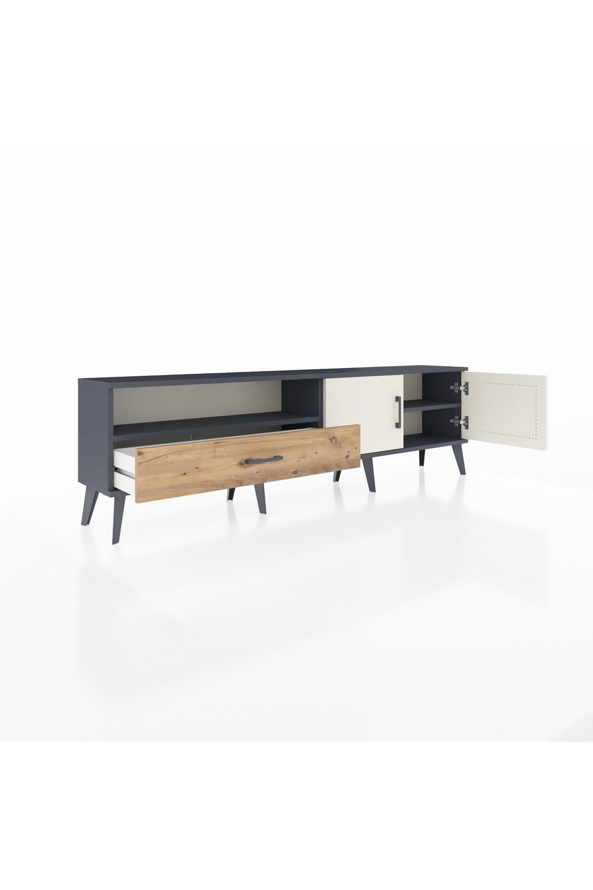 Arges TV Ünitesi 2 Raflı Tek Çekmeceli 2 Kapaklı 176x30x51 Antrasit-Aytaşı/Çam