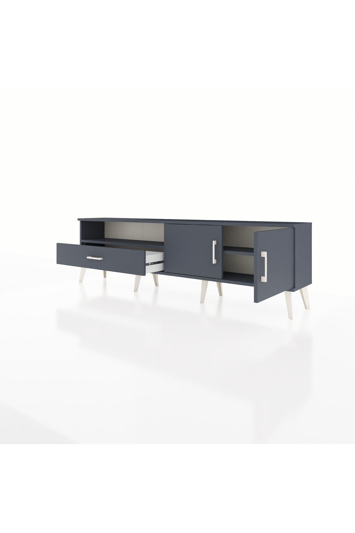 Arges TV Ünitesi 2 Raflı Tek Çekmeceli 2 Kapaklı 176x30x51 Antrasit-Antrasit/Antrasit