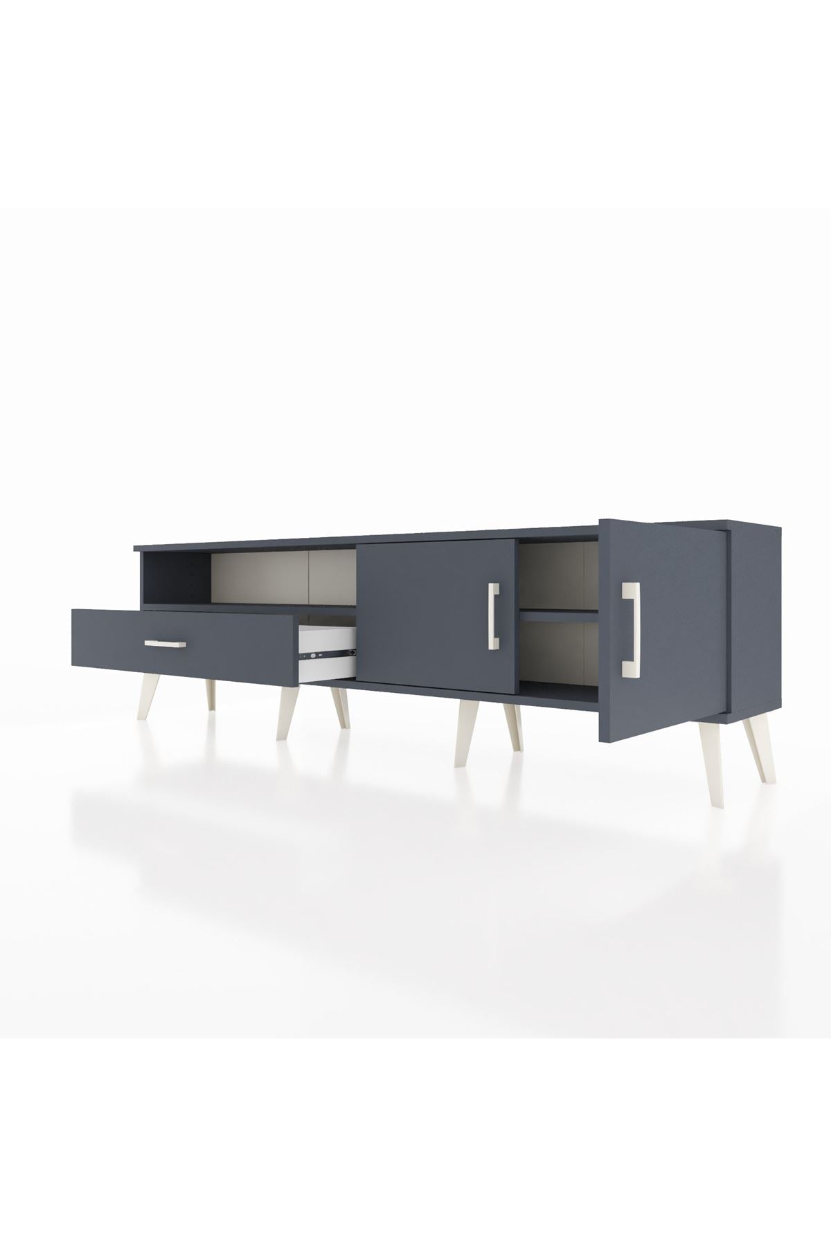 Arges TV Ünitesi 2 Raflı Tek Çekmeceli 2 Kapaklı 176x30x51 Antrasit-Antrasit/Antrasit