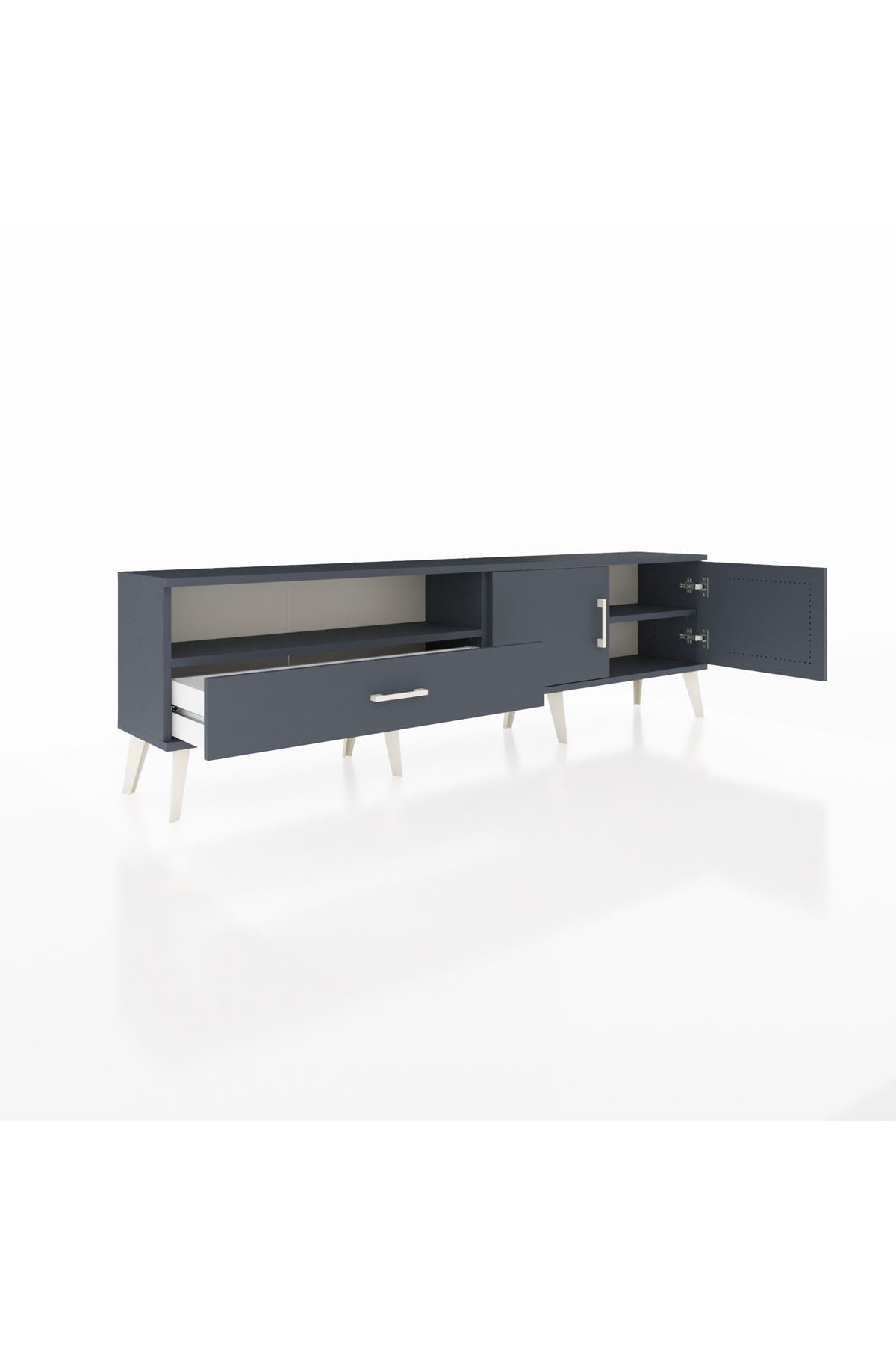 Arges TV Ünitesi 2 Raflı Tek Çekmeceli 2 Kapaklı 176x30x51 Antrasit-Antrasit/Antrasit