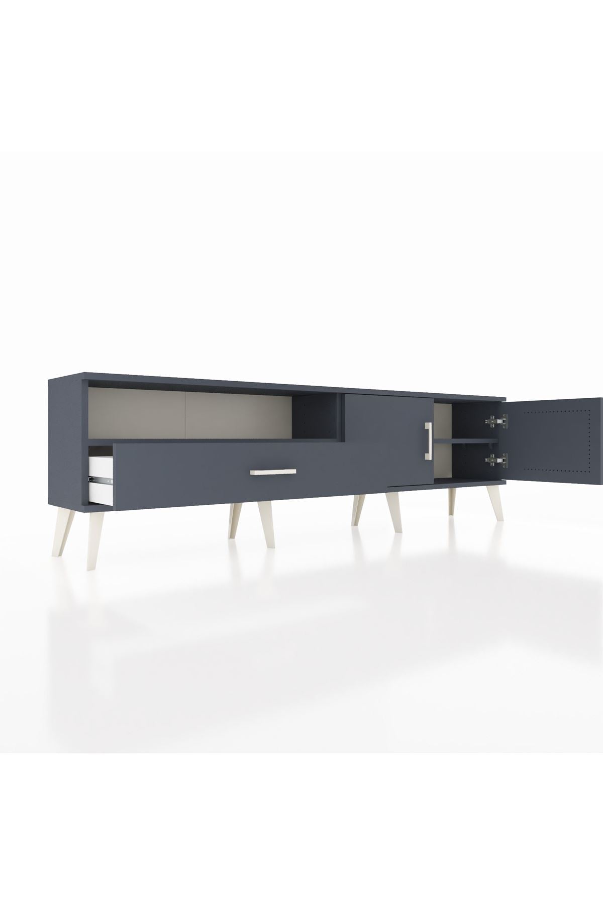 Arges TV Ünitesi 2 Raflı Tek Çekmeceli 2 Kapaklı 176x30x51 Antrasit-Antrasit/Antrasit