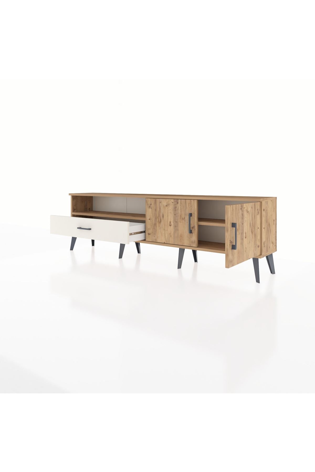 Arges TV Ünitesi 2 Raflı Tek Çekmeceli 2 Kapaklı 176x30x51 Çam-Çam/Aytaşı