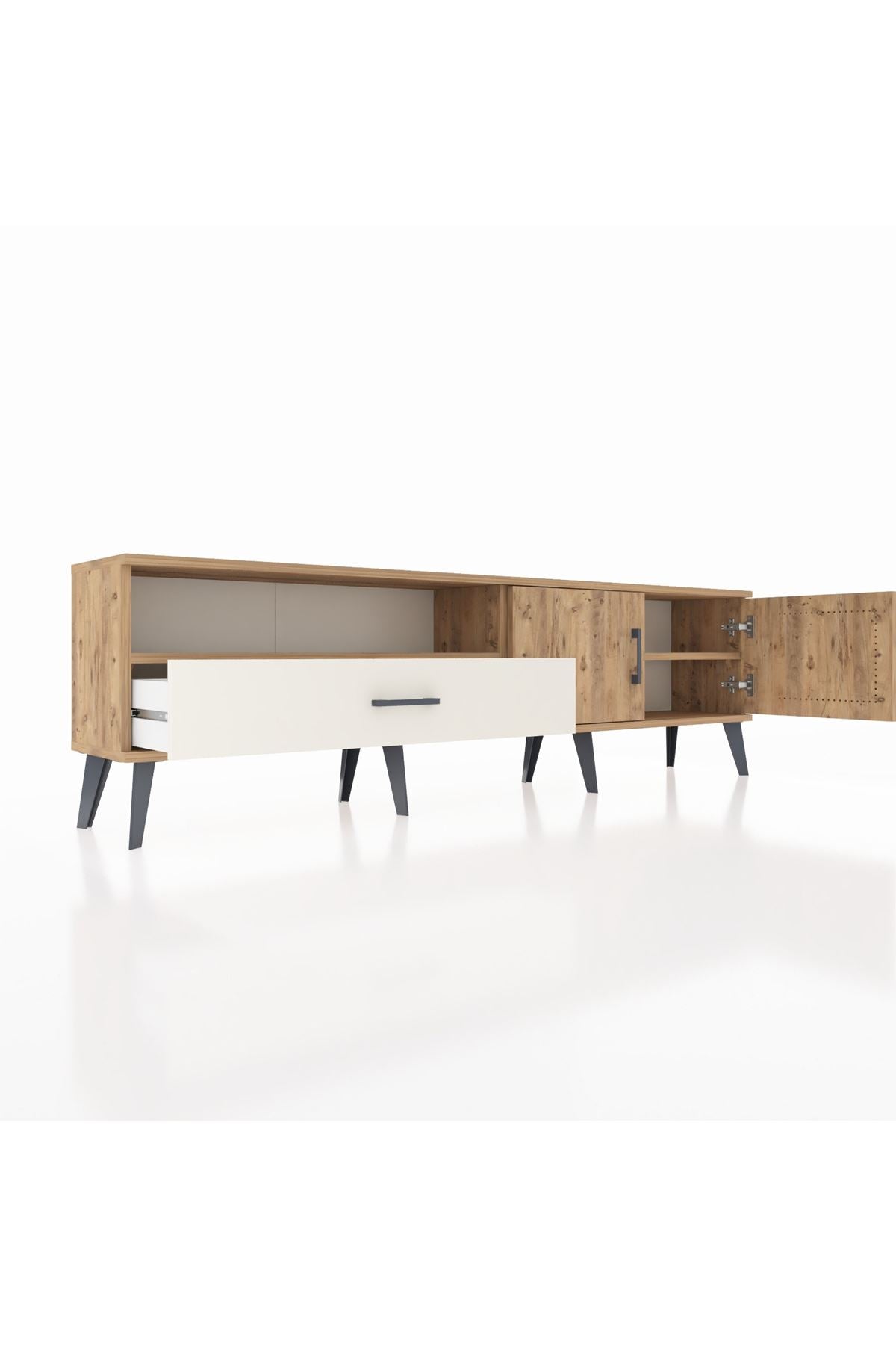 Arges TV Ünitesi 2 Raflı Tek Çekmeceli 2 Kapaklı 176x30x51 Çam-Çam/Aytaşı