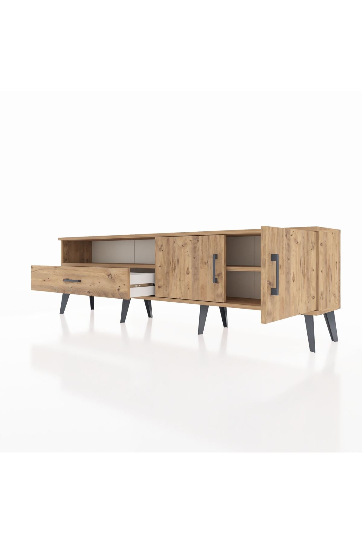 Arges TV Ünitesi 2 Raflı Tek Çekmeceli 2 Kapaklı 176x30x51 Çam-Çam/Çam