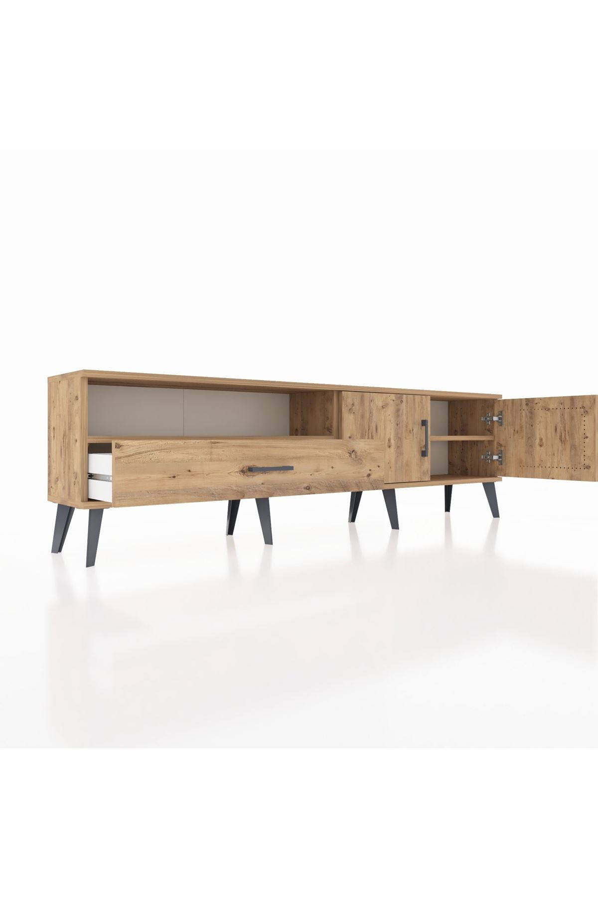 Arges TV Ünitesi 2 Raflı Tek Çekmeceli 2 Kapaklı 176x30x51 Çam-Çam/Çam