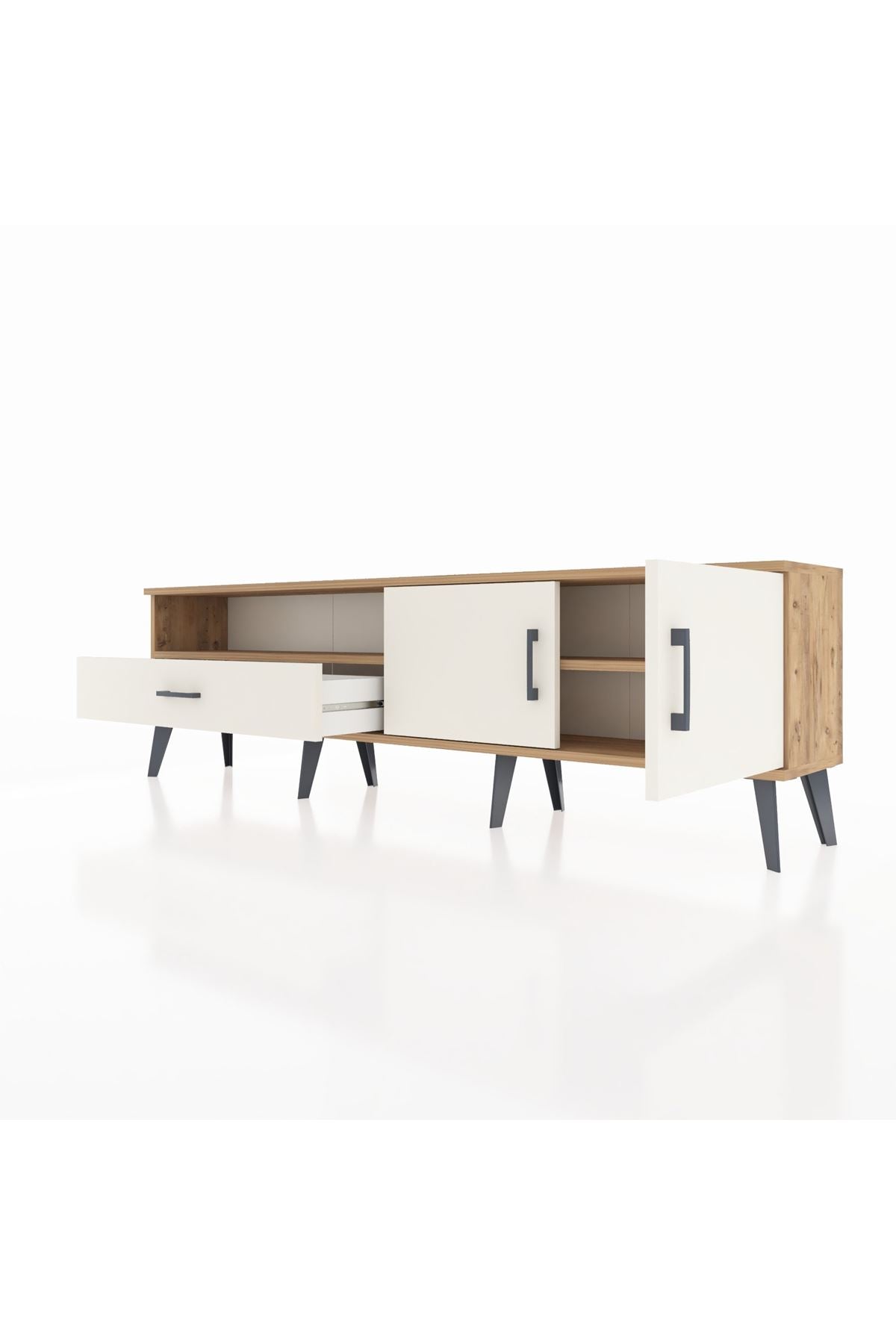 Arges TV Ünitesi 2 Raflı Tek Çekmeceli 2 Kapaklı 176x30x51 Çam-Aytaşı/Aytaşı