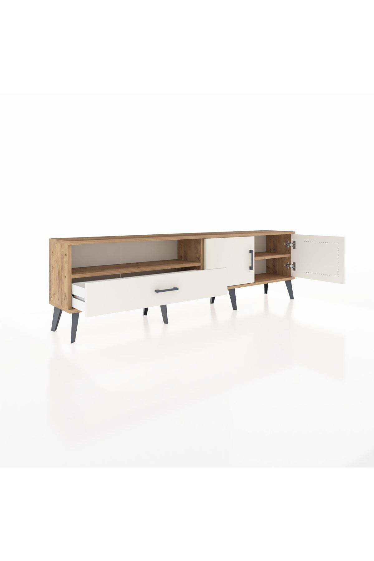 Arges TV Ünitesi 2 Raflı Tek Çekmeceli 2 Kapaklı 176x30x51 Çam-Aytaşı/Aytaşı