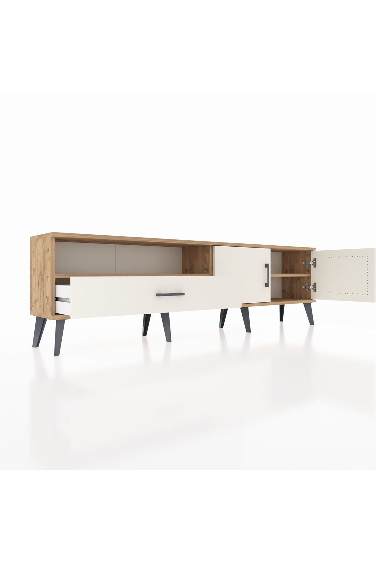 Arges TV Ünitesi 2 Raflı Tek Çekmeceli 2 Kapaklı 176x30x51 Çam-Aytaşı/Aytaşı