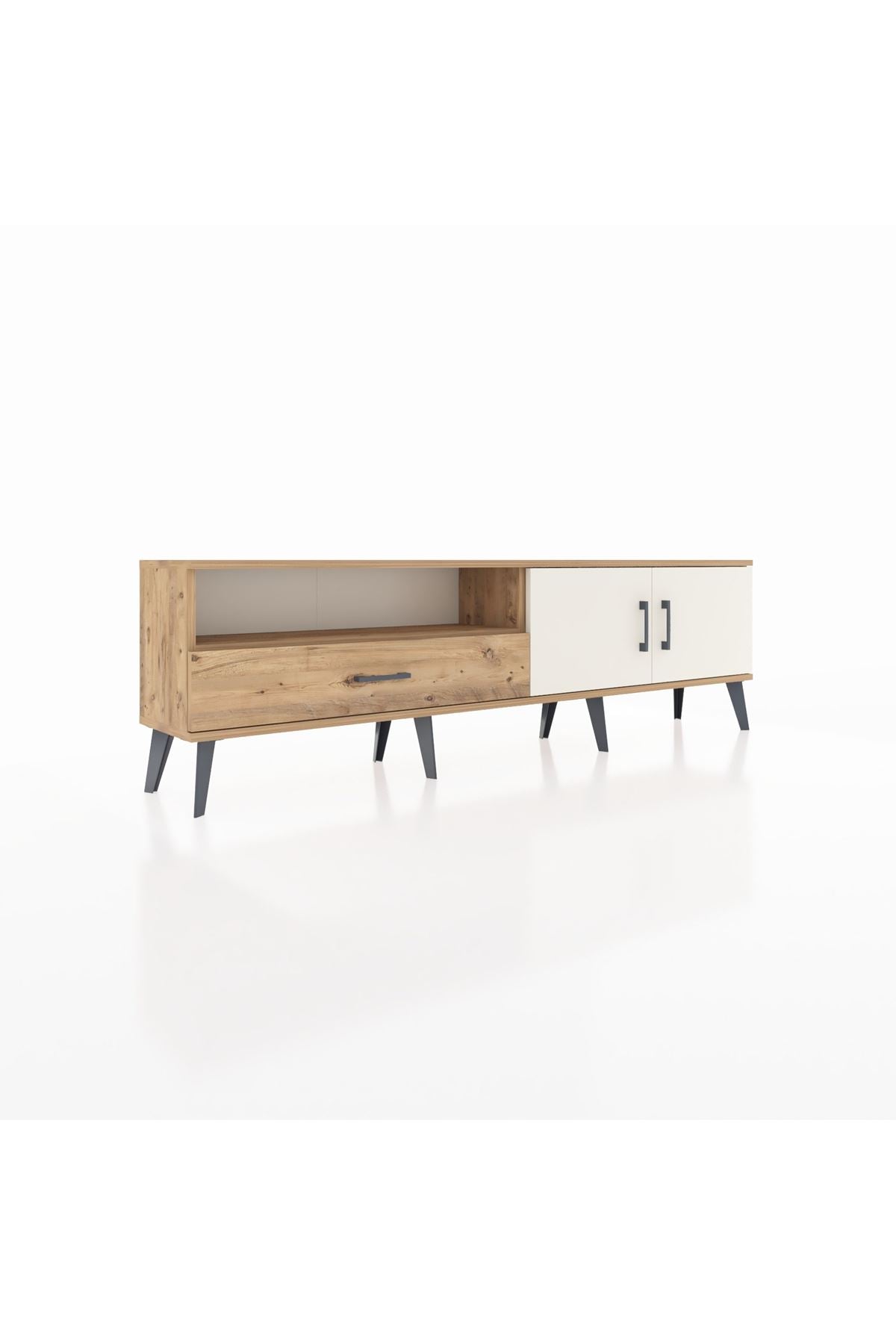 Arges TV Ünitesi 2 Raflı Tek Çekmeceli 2 Kapaklı 176x30x51 Çam-Aytaşı/Çam