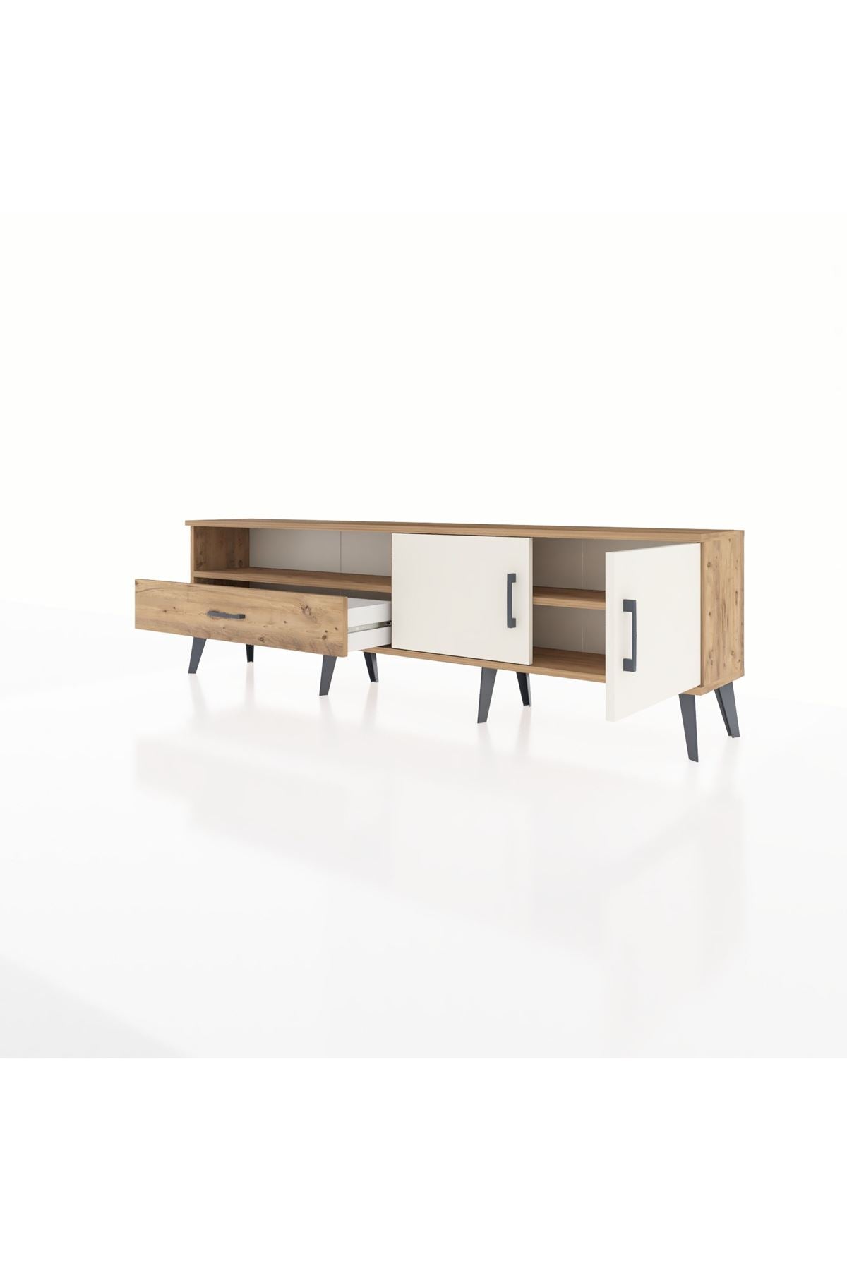 Arges TV Ünitesi 2 Raflı Tek Çekmeceli 2 Kapaklı 176x30x51 Çam-Aytaşı/Çam