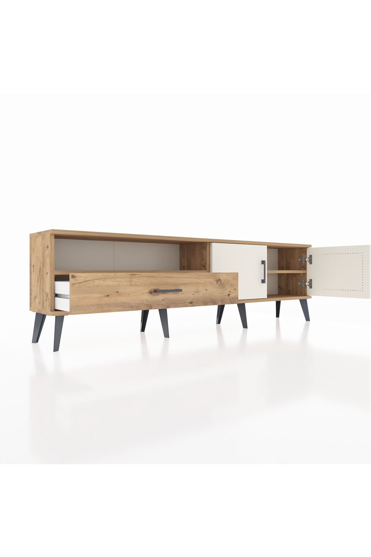 Arges TV Ünitesi 2 Raflı Tek Çekmeceli 2 Kapaklı 176x30x51 Çam-Aytaşı/Çam