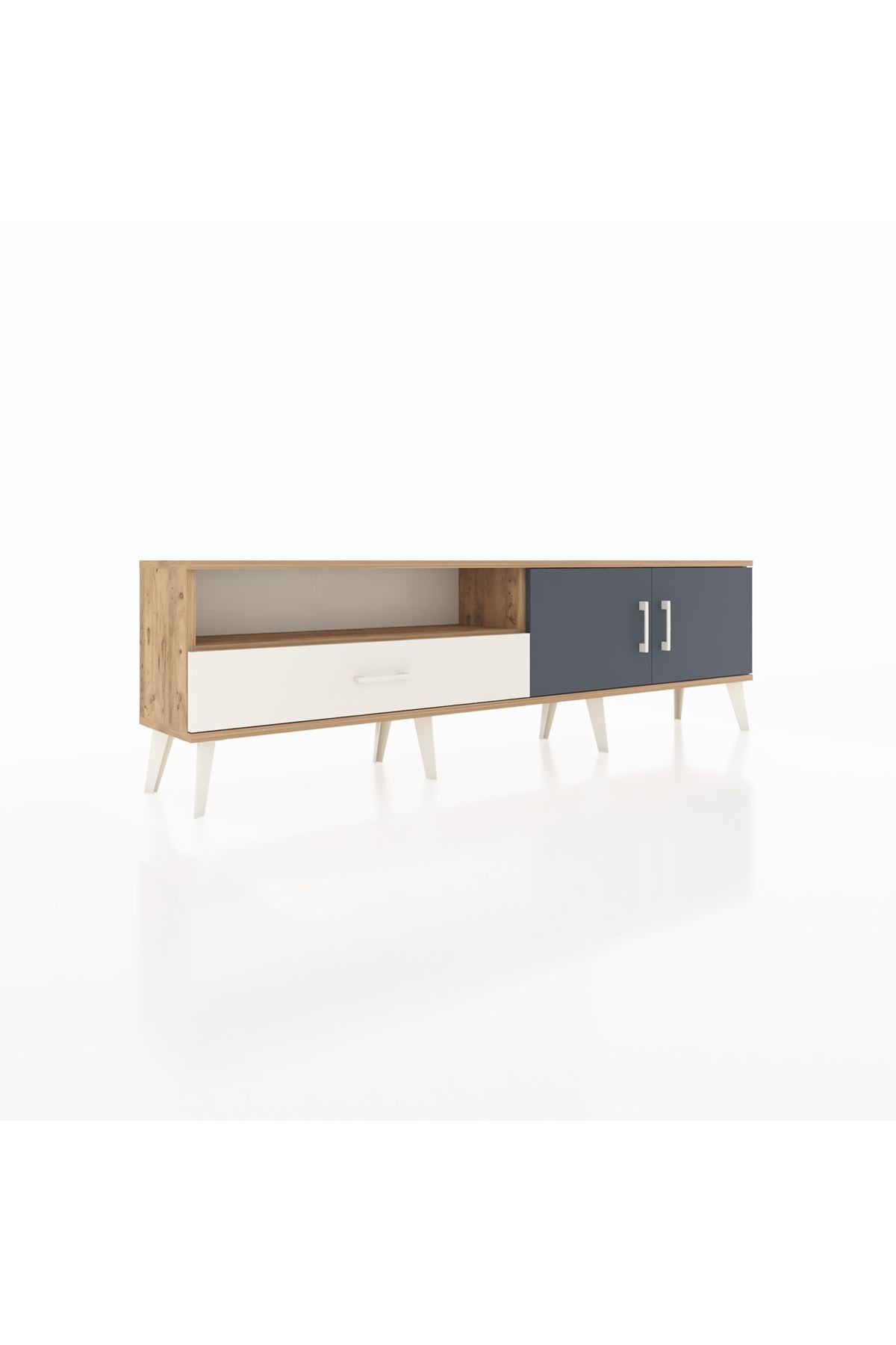 Arges TV Ünitesi 2 Raflı Tek Çekmeceli 2 Kapaklı 176x30x51 Çam-Antrasit/Aytaşı