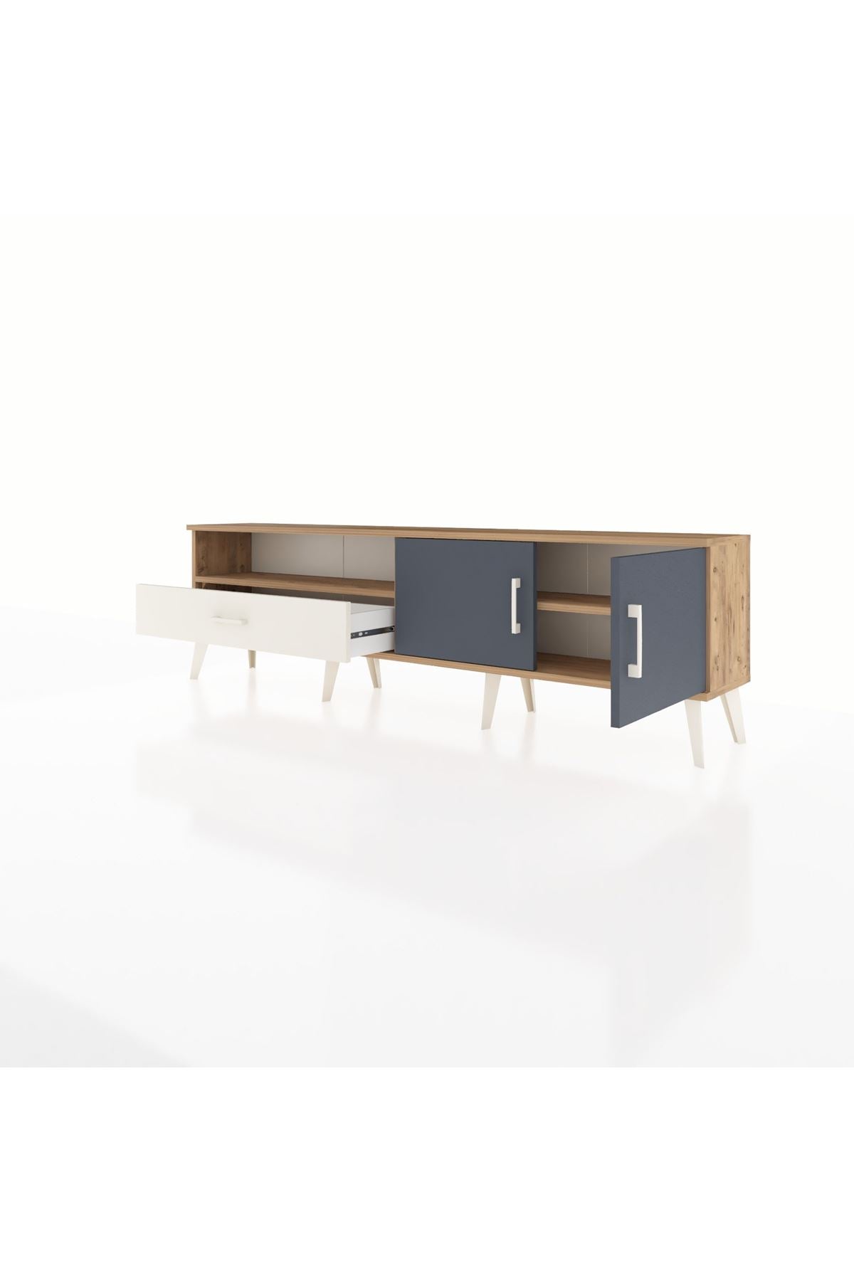 Arges TV Ünitesi 2 Raflı Tek Çekmeceli 2 Kapaklı 176x30x51 Çam-Antrasit/Aytaşı