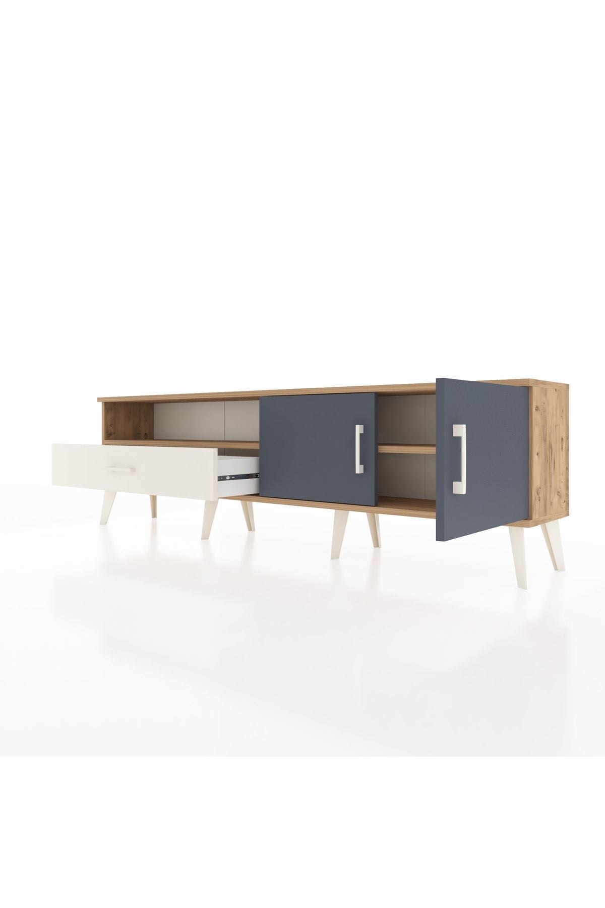 Arges TV Ünitesi 2 Raflı Tek Çekmeceli 2 Kapaklı 176x30x51 Çam-Antrasit/Aytaşı