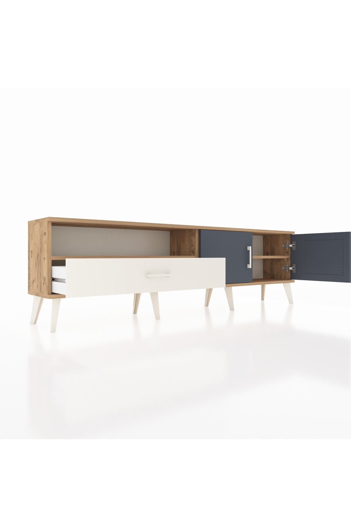 Arges TV Ünitesi 2 Raflı Tek Çekmeceli 2 Kapaklı 176x30x51 Çam-Antrasit/Aytaşı