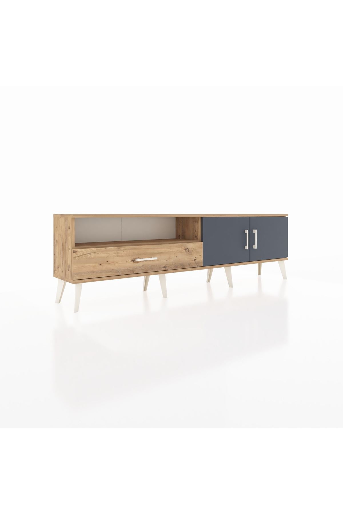 Arges TV Ünitesi 2 Raflı Tek Çekmeceli 2 Kapaklı 176x30x51 Çam-Antrasit/Çam