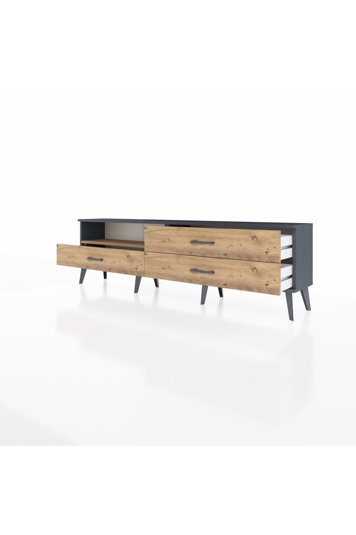 Arges TV Ünitesi Tek Raflı 3 Çekmeceli  176x30x51 Antrasit-Çam/Çam