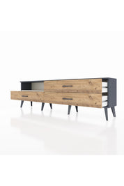 Arges TV Ünitesi Tek Raflı 3 Çekmeceli  176x30x51 Antrasit-Aytaşı/Çam