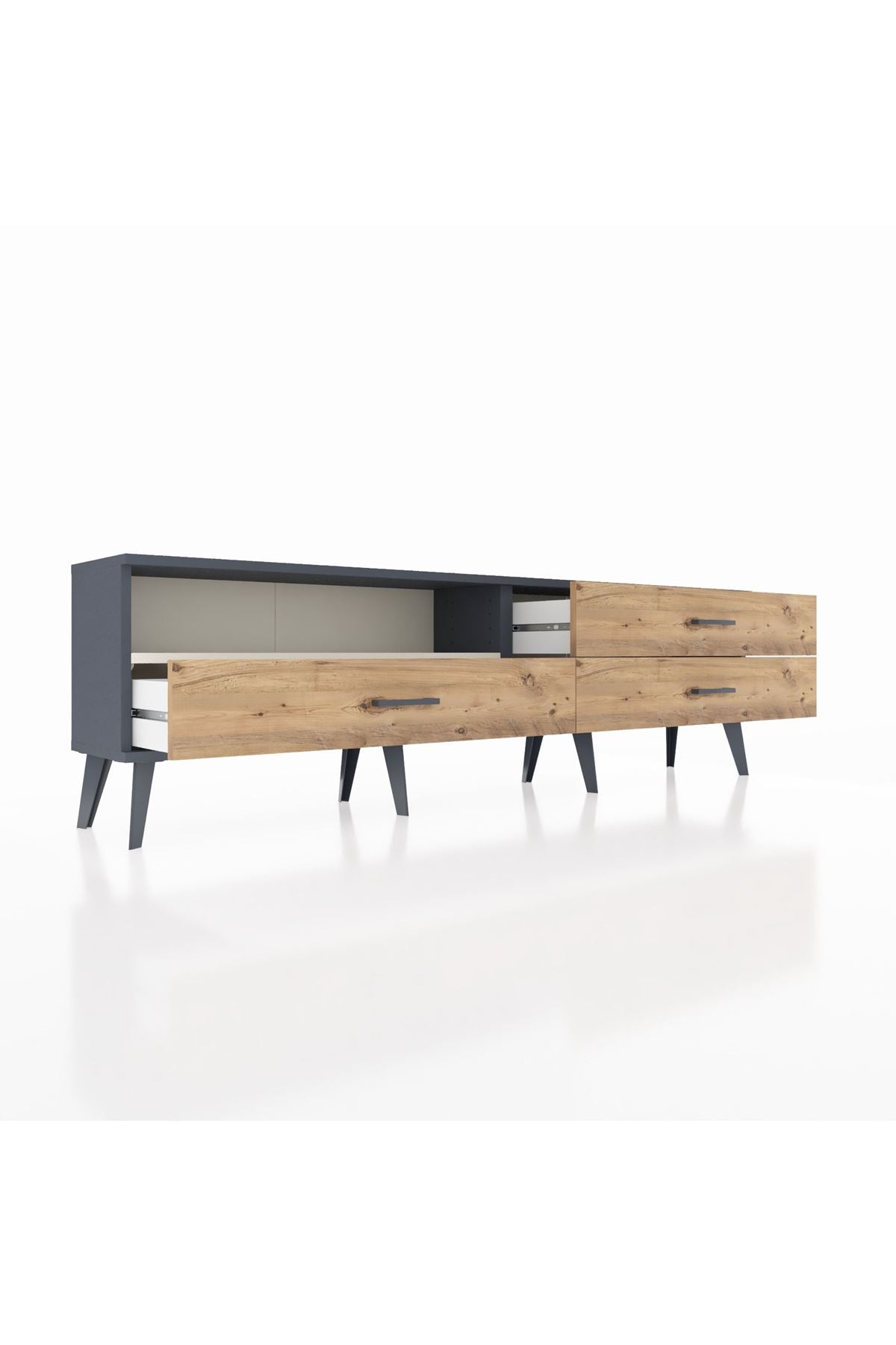 Arges TV Ünitesi Tek Raflı 3 Çekmeceli  176x30x51 Antrasit-Aytaşı/Çam