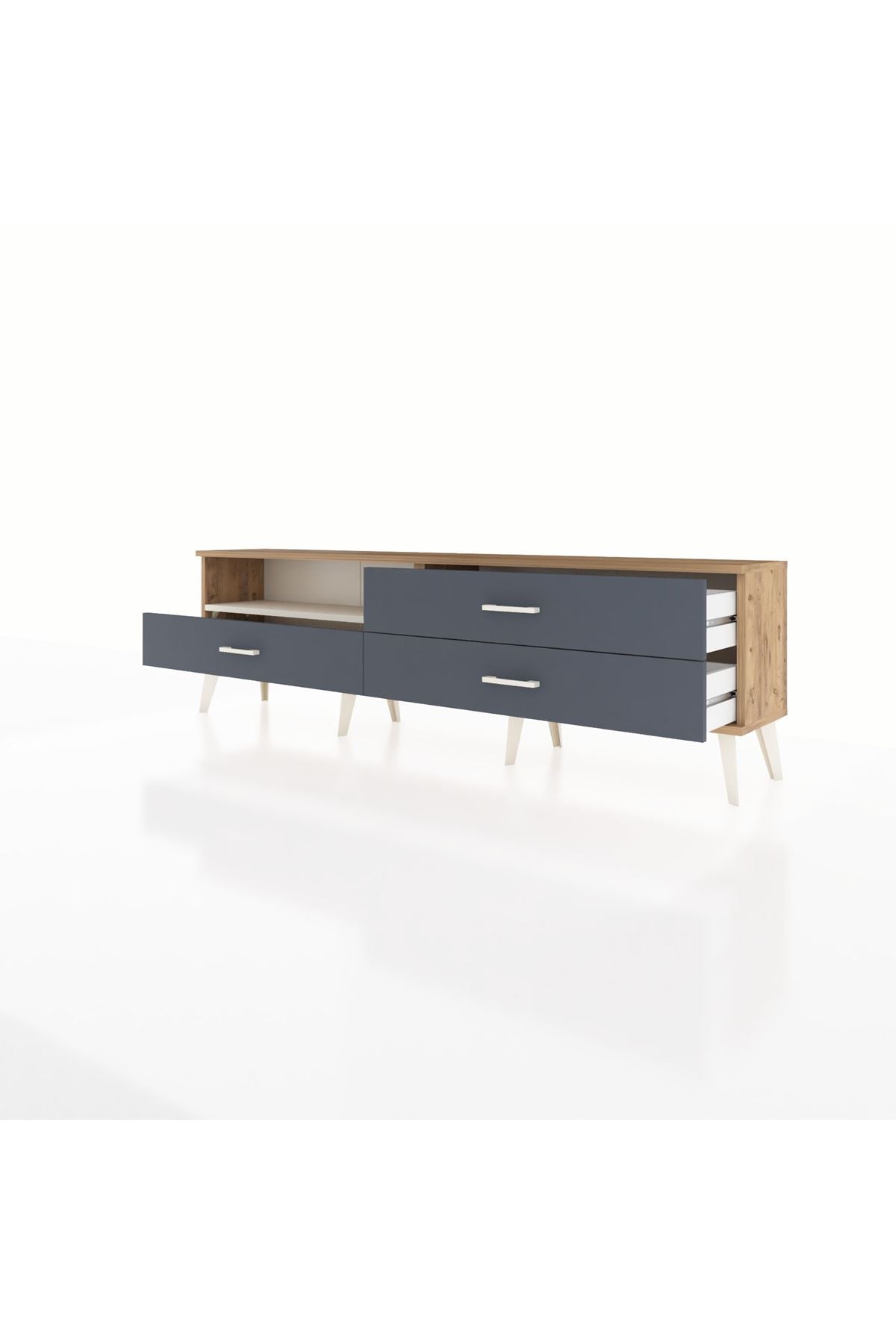 Arges TV Ünitesi Tek Raflı 3 Çekmeceli  176x30x51 Çam-Aytaşı/Antrasit