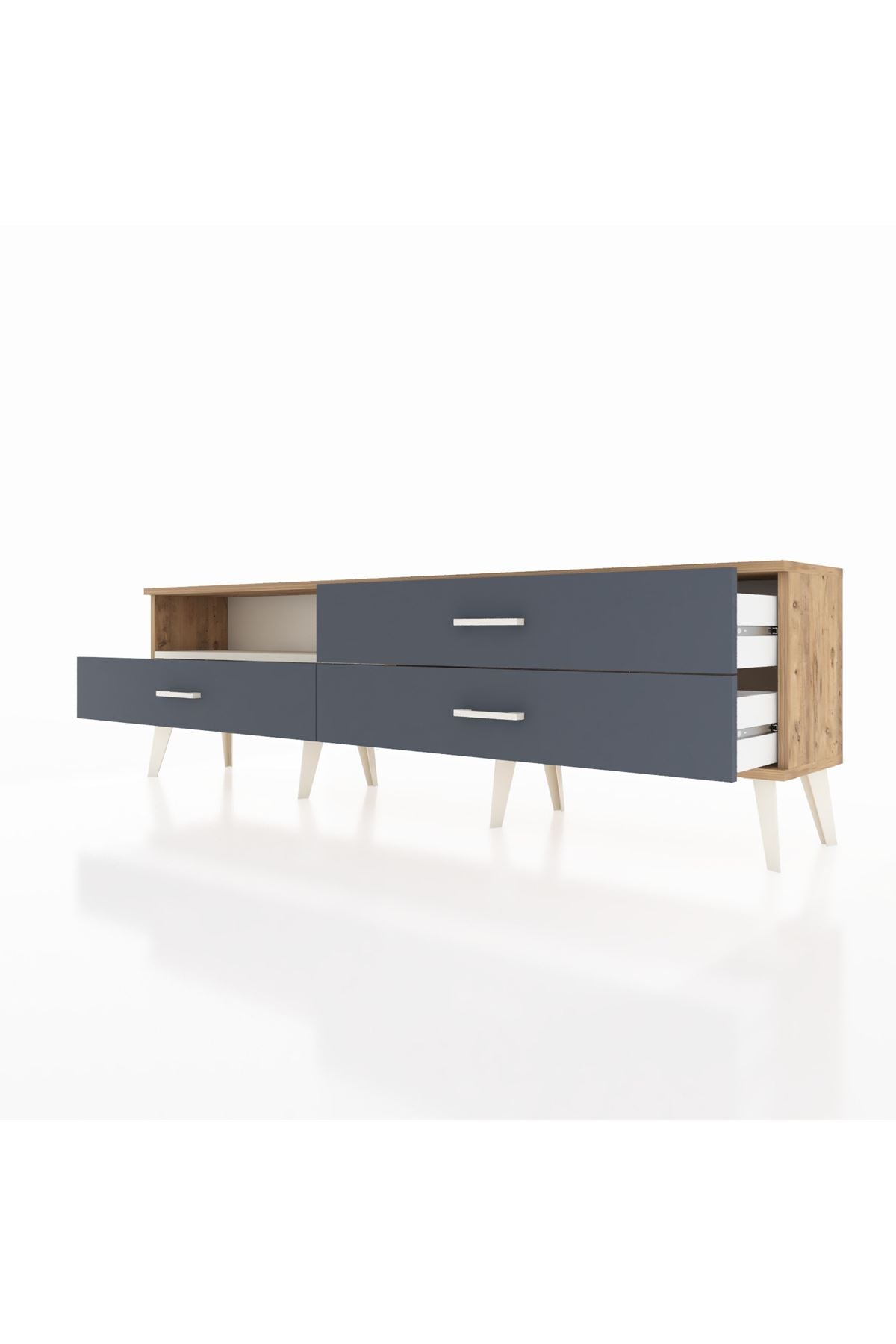 Arges TV Ünitesi Tek Raflı 3 Çekmeceli  176x30x51 Çam-Aytaşı/Antrasit