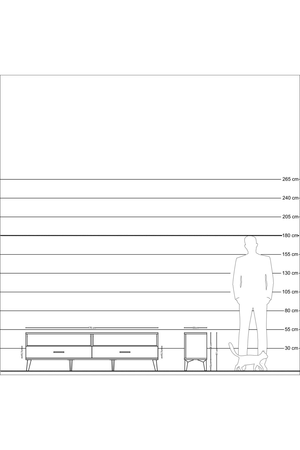 Arges TV Ünitesi 2 Raflı 2 Çekmeceli  176x30x51 Aytaşı-Çam/Aytaşı