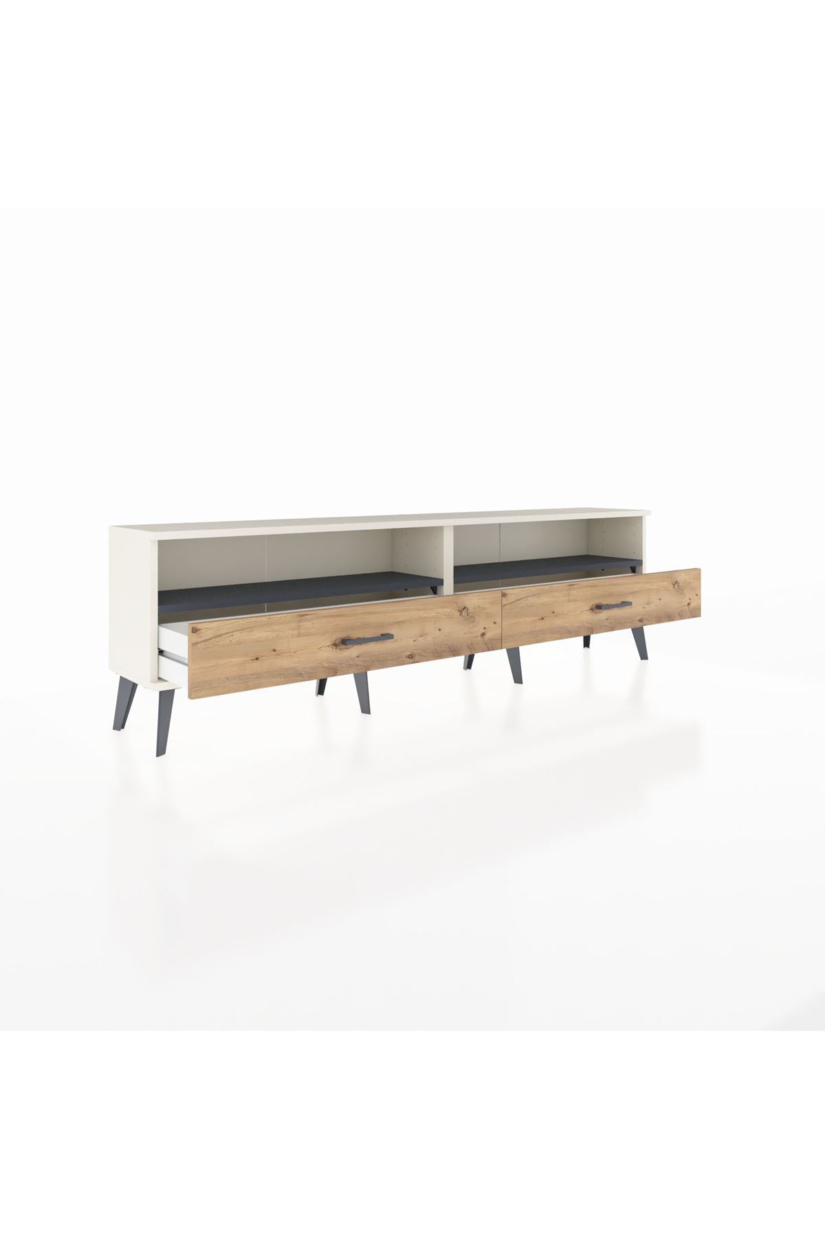 Arges TV Ünitesi 2 Raflı 2 Çekmeceli  176x30x51 Aytaşı-Antrasit/Çam