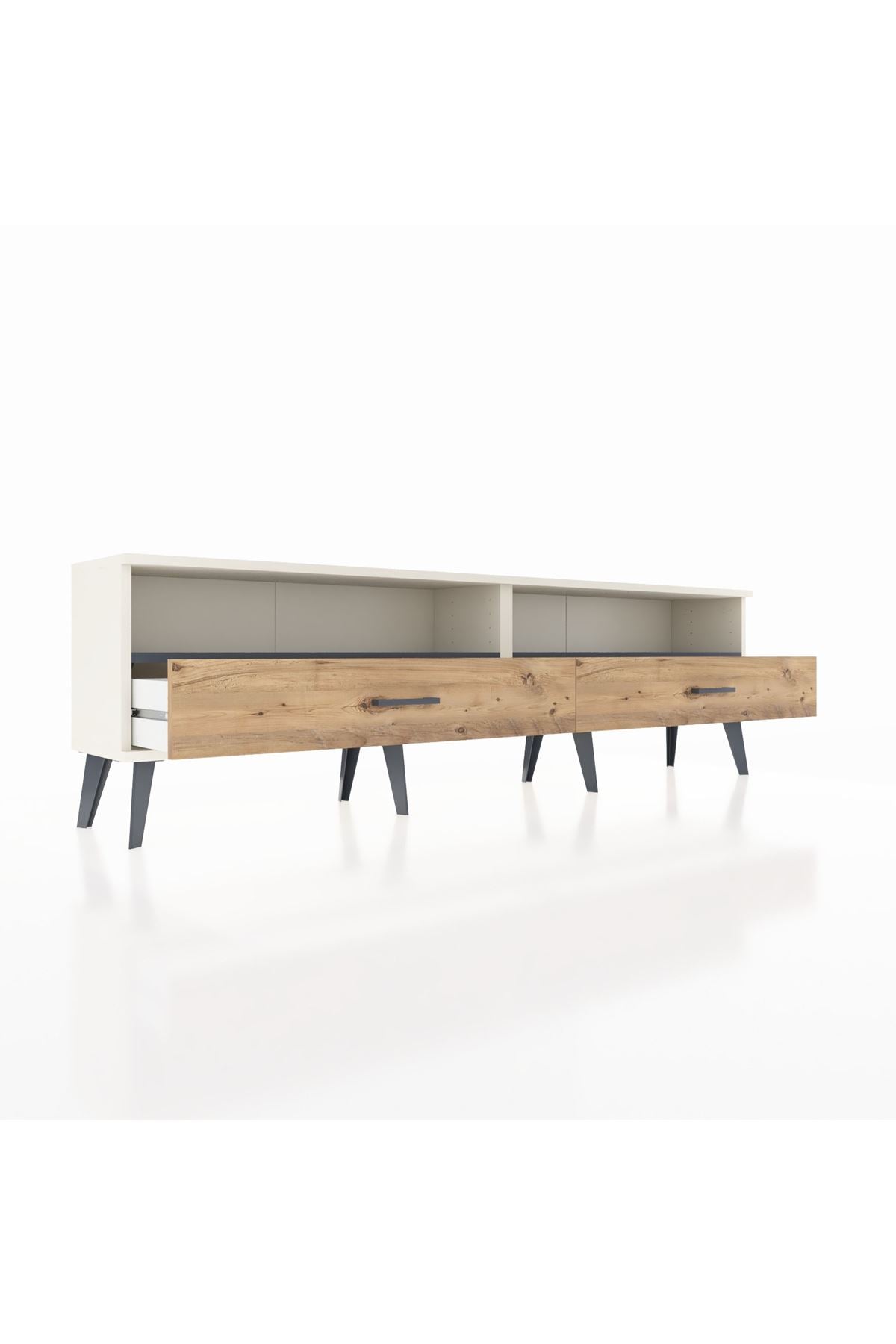 Arges TV Ünitesi 2 Raflı 2 Çekmeceli  176x30x51 Aytaşı-Antrasit/Çam