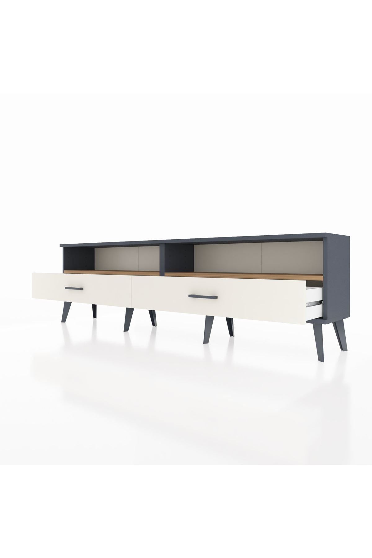 Arges TV Ünitesi 2 Raflı 2 Çekmeceli  176x30x51 Antrasit-Çam/Aytaşı