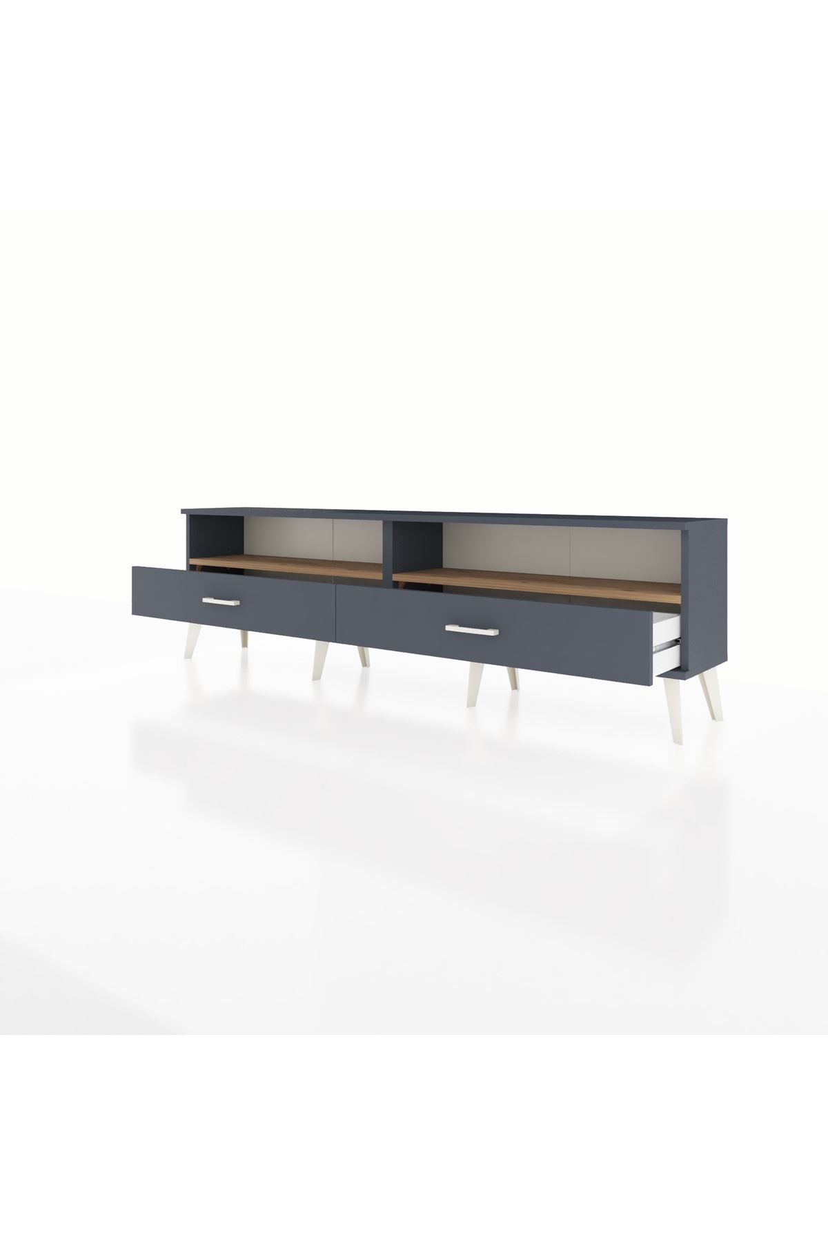 Arges TV Ünitesi 2 Raflı 2 Çekmeceli  176x30x51 Antrasit-Çam/Antrasit