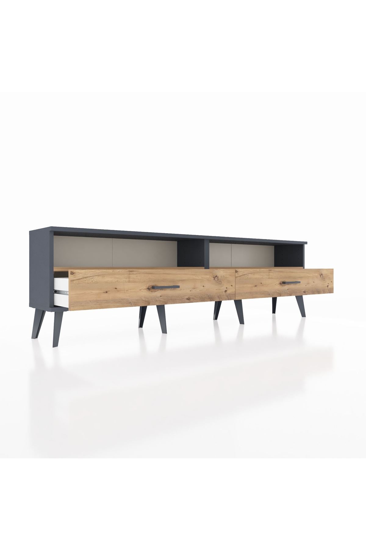 Arges TV Ünitesi 2 Raflı 2 Çekmeceli  176x30x51 Antrasit-Çam/Çam