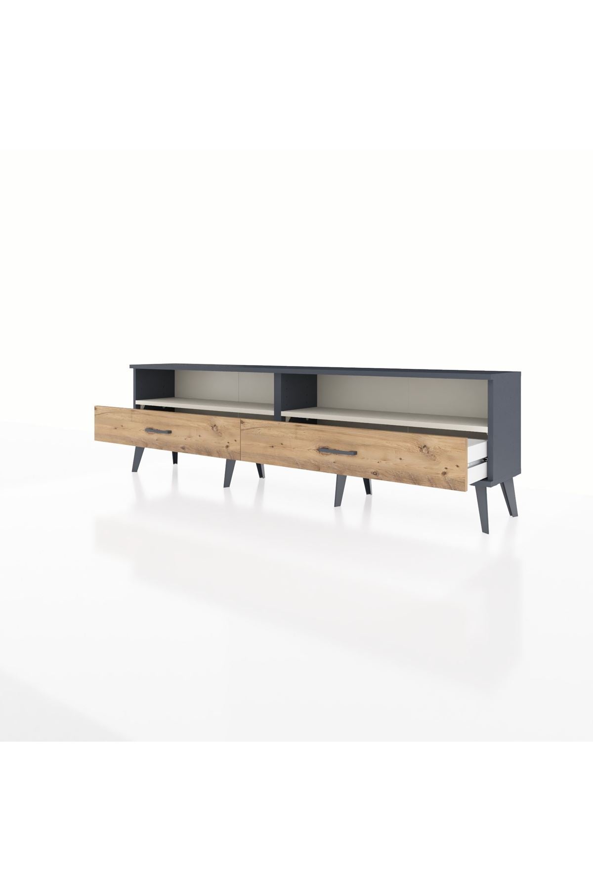 Arges TV Ünitesi 2 Raflı 2 Çekmeceli  176x30x51 Antrasit-Aytaşı/Çam