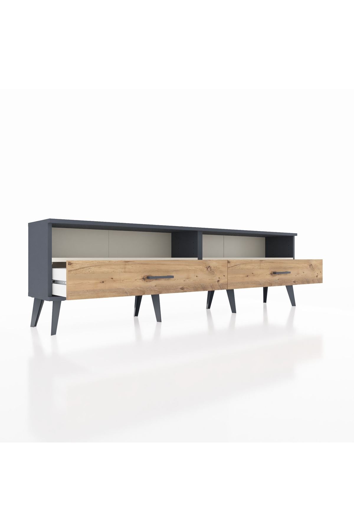 Arges TV Ünitesi 2 Raflı 2 Çekmeceli  176x30x51 Antrasit-Aytaşı/Çam