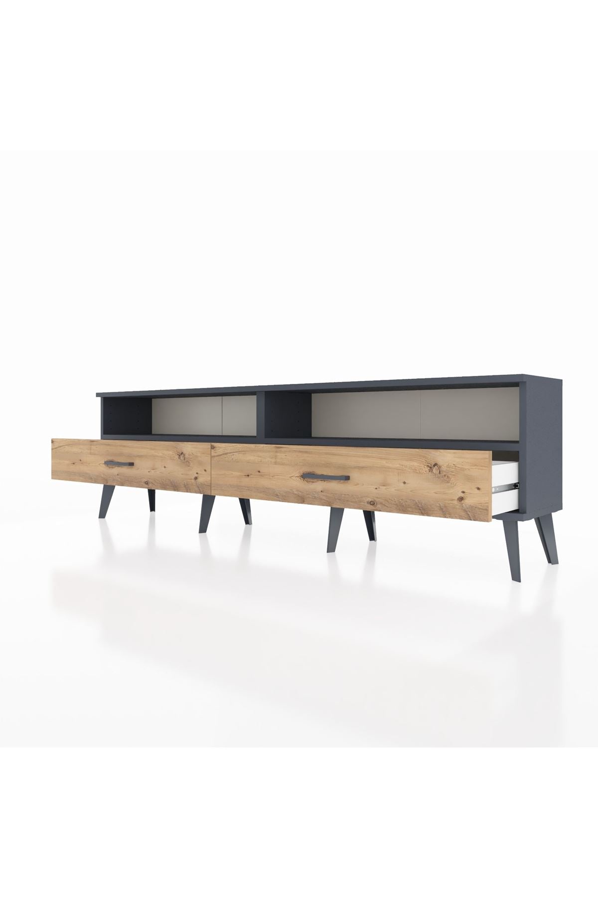 Arges TV Ünitesi 2 Raflı 2 Çekmeceli  176x30x51 Antrasit-Antrasit/Çam