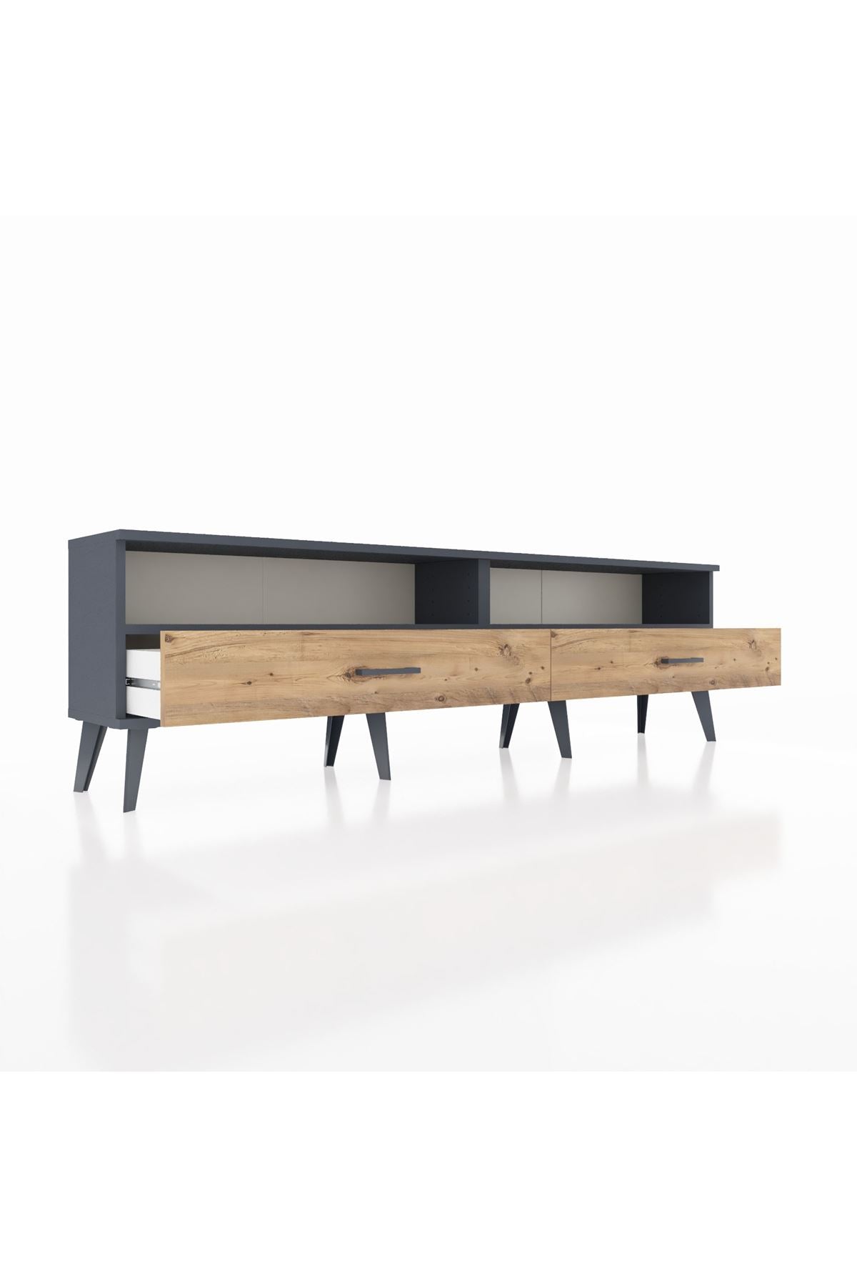 Arges TV Ünitesi 2 Raflı 2 Çekmeceli  176x30x51 Antrasit-Antrasit/Çam