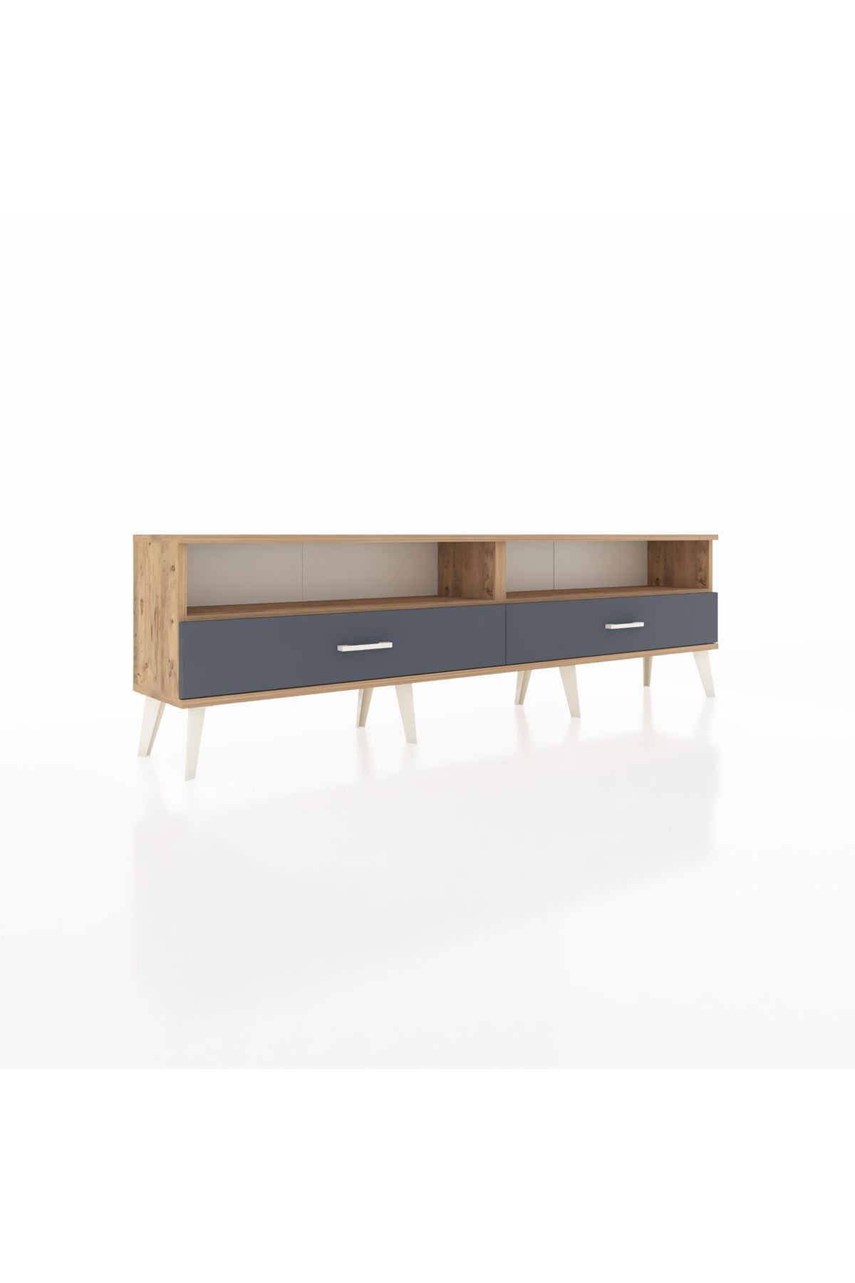 Arges TV Ünitesi 2 Raflı 2 Çekmeceli  176x30x51 Çam-Çam/Antrasit