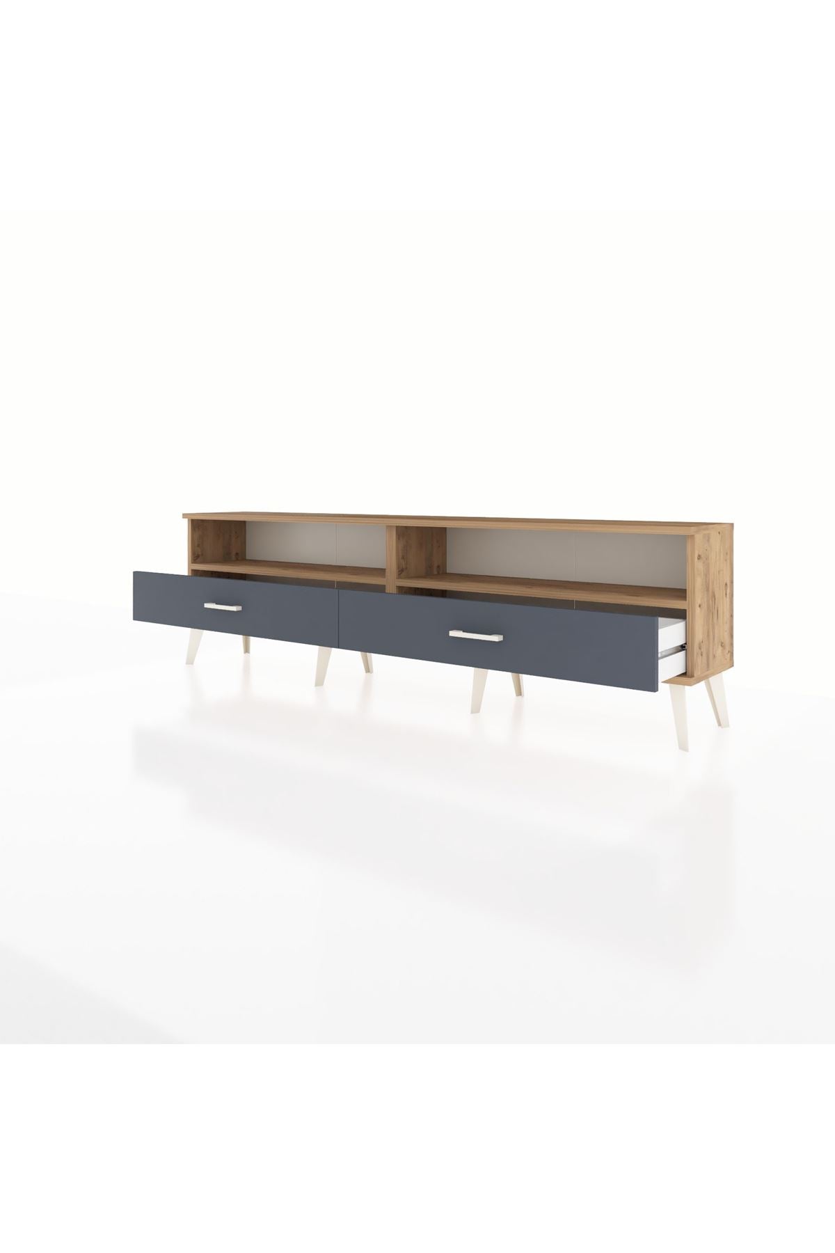 Arges TV Ünitesi 2 Raflı 2 Çekmeceli  176x30x51 Çam-Çam/Antrasit