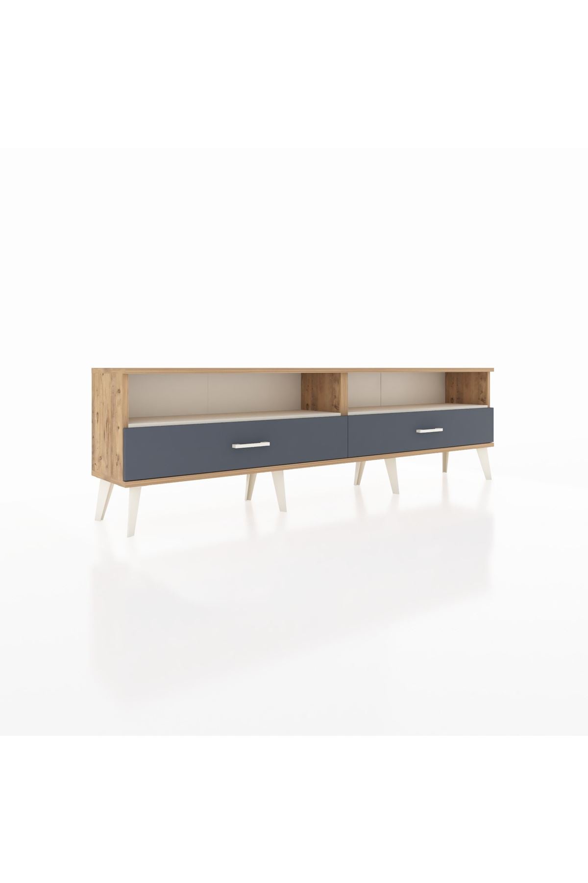 Arges TV Ünitesi 2 Raflı 2 Çekmeceli  176x30x51 Çam-Aytaşı/Antrasit