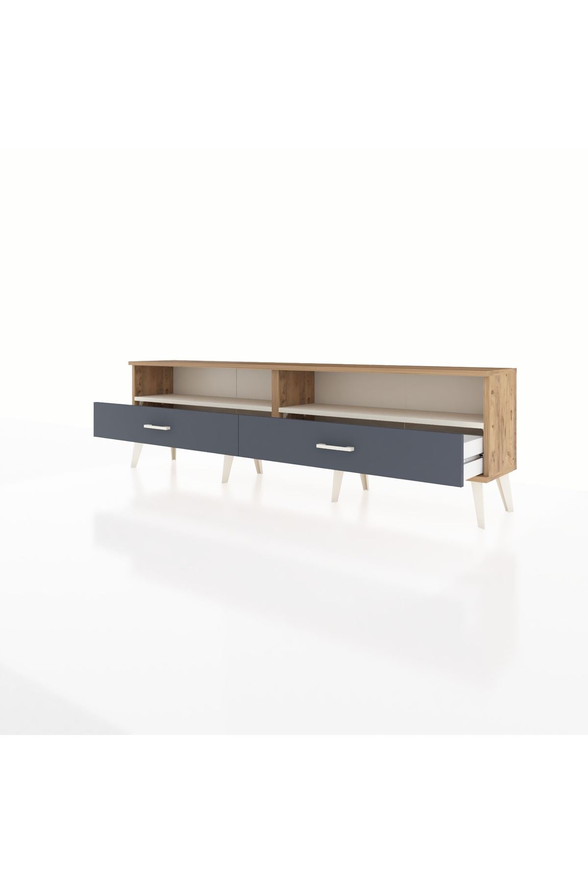 Arges TV Ünitesi 2 Raflı 2 Çekmeceli  176x30x51 Çam-Aytaşı/Antrasit