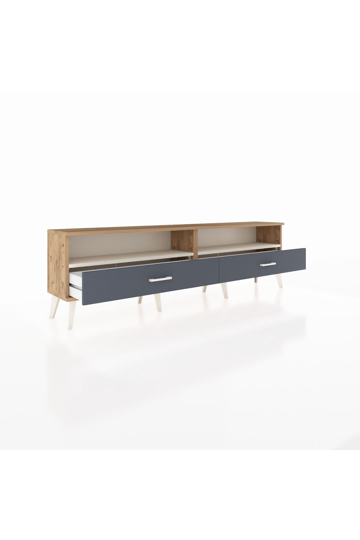 Arges TV Ünitesi 2 Raflı 2 Çekmeceli  176x30x51 Çam-Aytaşı/Antrasit