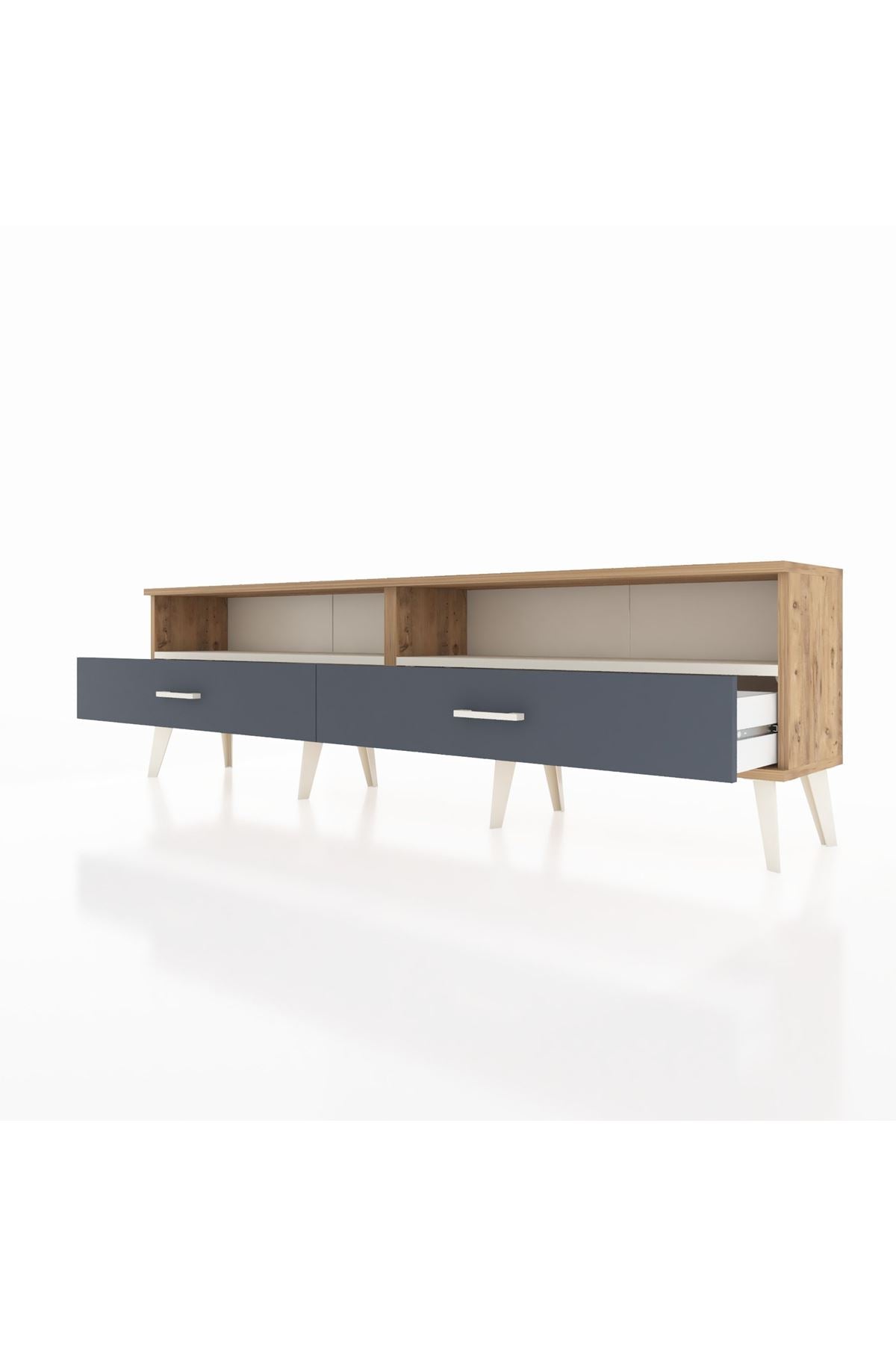 Arges TV Ünitesi 2 Raflı 2 Çekmeceli  176x30x51 Çam-Aytaşı/Antrasit