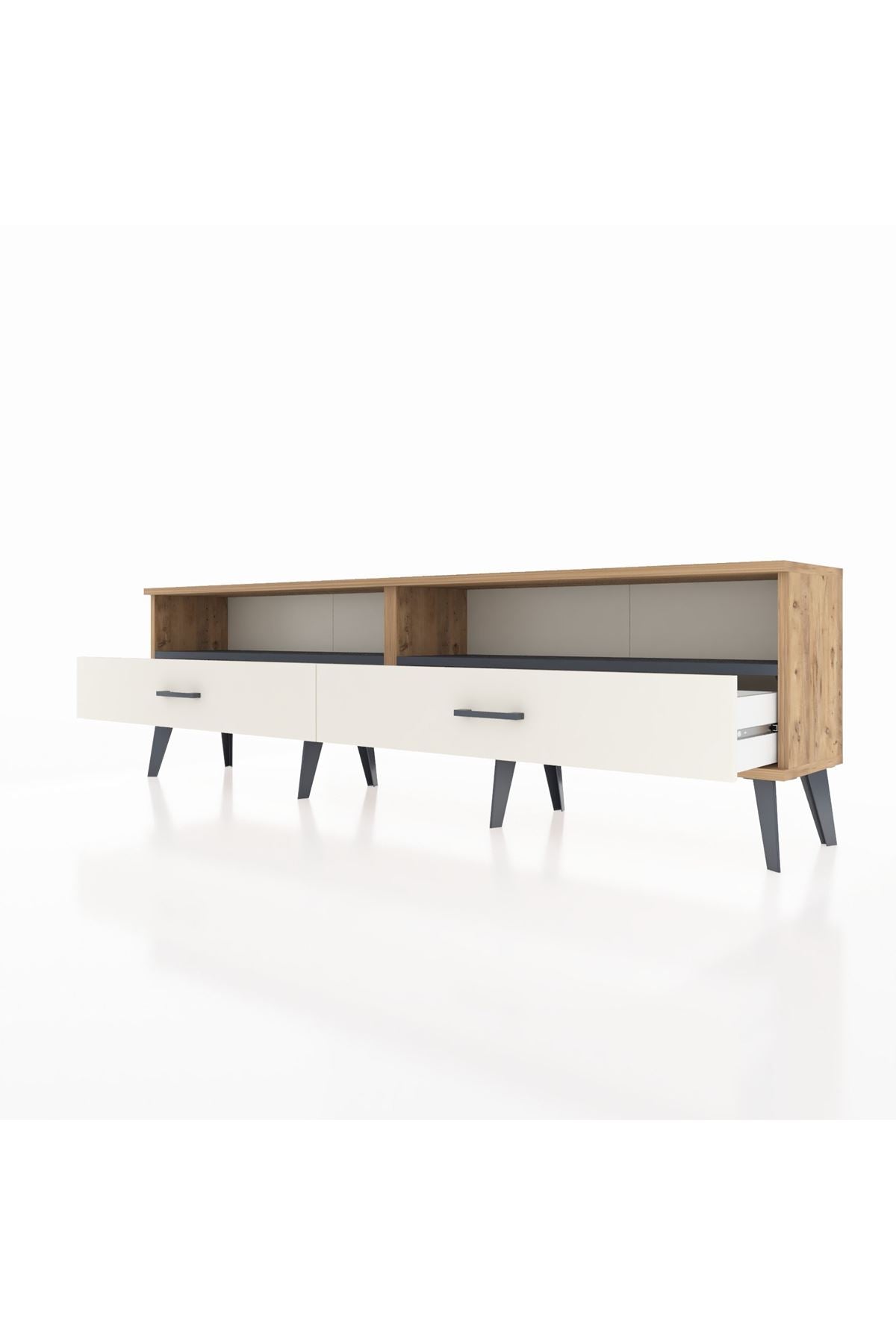 Arges TV Ünitesi 2 Raflı 2 Çekmeceli  176x30x51 Çam-Antrasit/Aytaşı