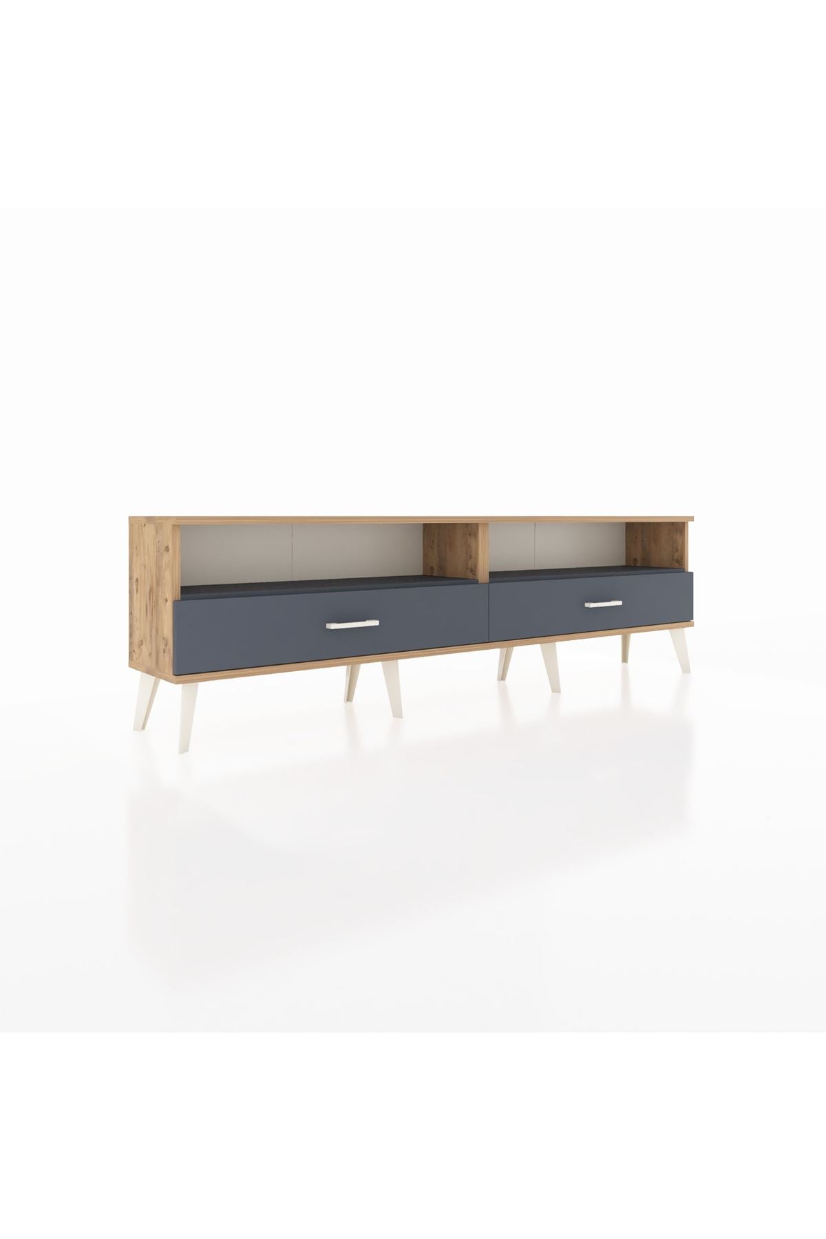 Arges TV Ünitesi 2 Raflı 2 Çekmeceli  176x30x51 Çam-Antrasit/Antrasit