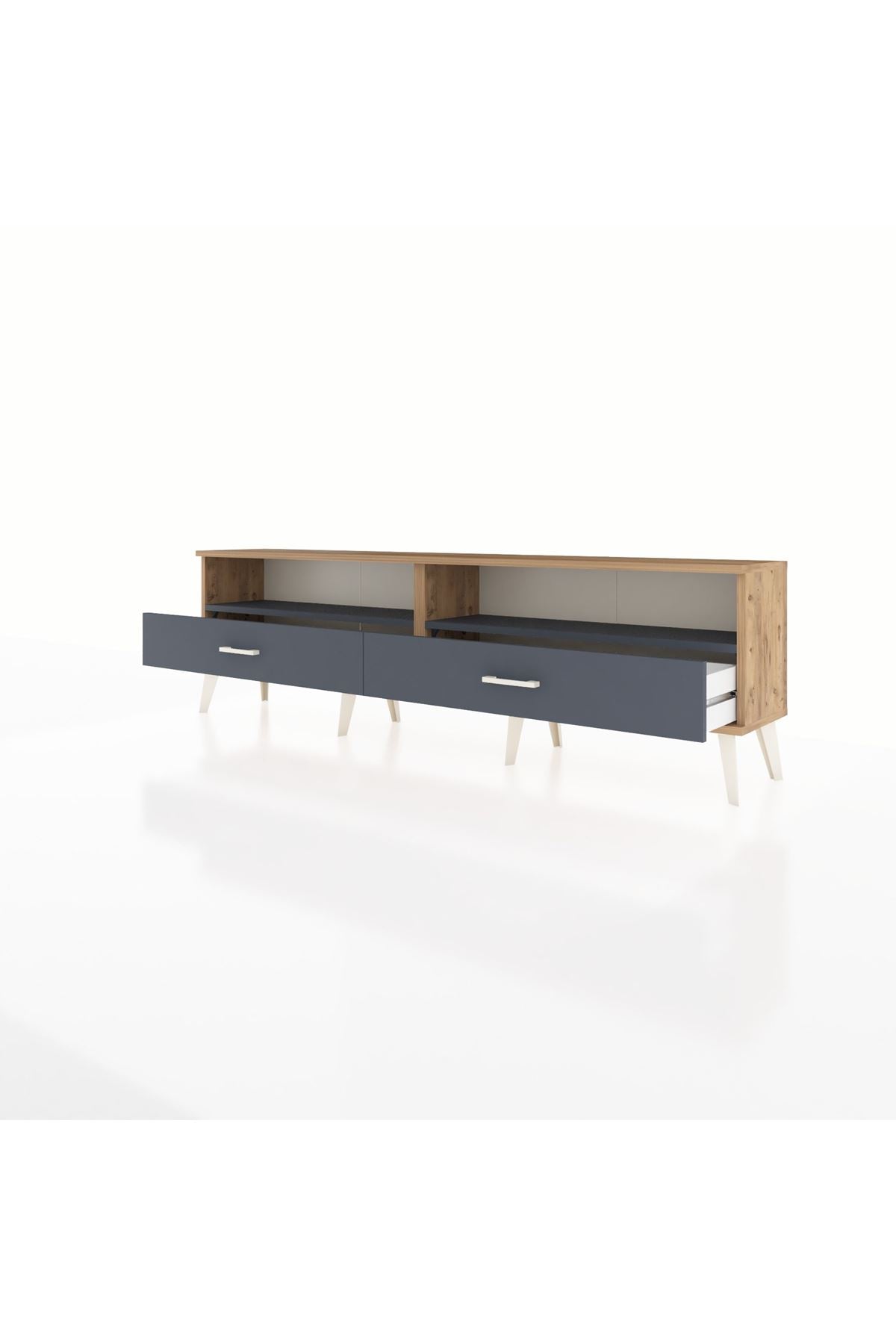 Arges TV Ünitesi 2 Raflı 2 Çekmeceli  176x30x51 Çam-Antrasit/Antrasit