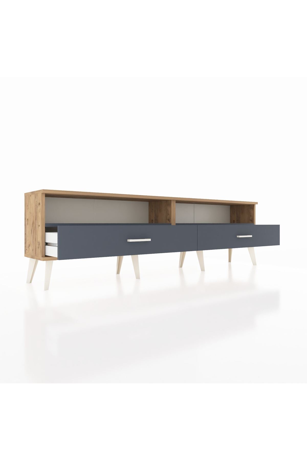 Arges TV Ünitesi 2 Raflı 2 Çekmeceli  176x30x51 Çam-Antrasit/Antrasit