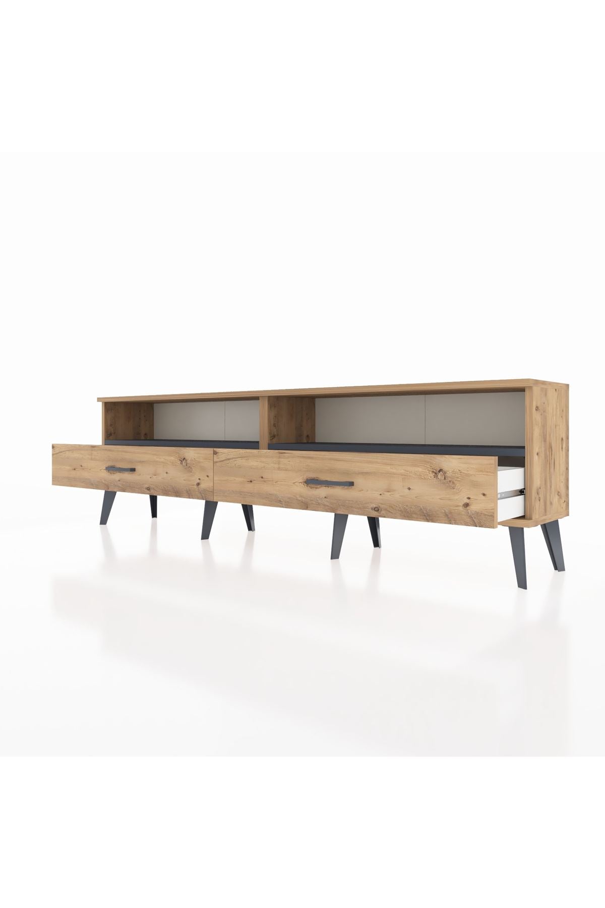 Arges TV Ünitesi 2 Raflı 2 Çekmeceli  176x30x51 Çam-Antrasit/Çam